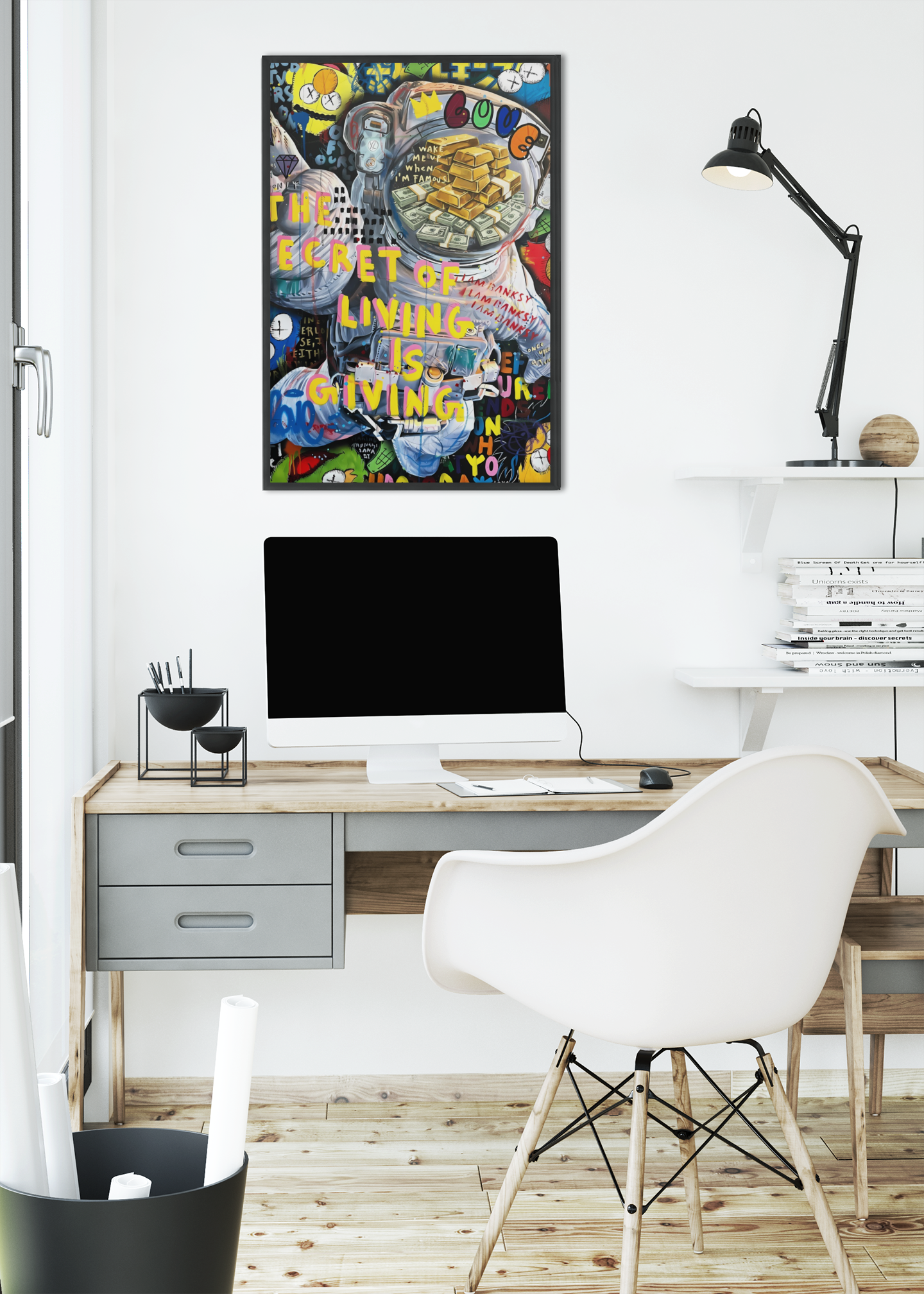 Astronaut Street Pop Art Acrylic Wall Art A3 Black Frame
