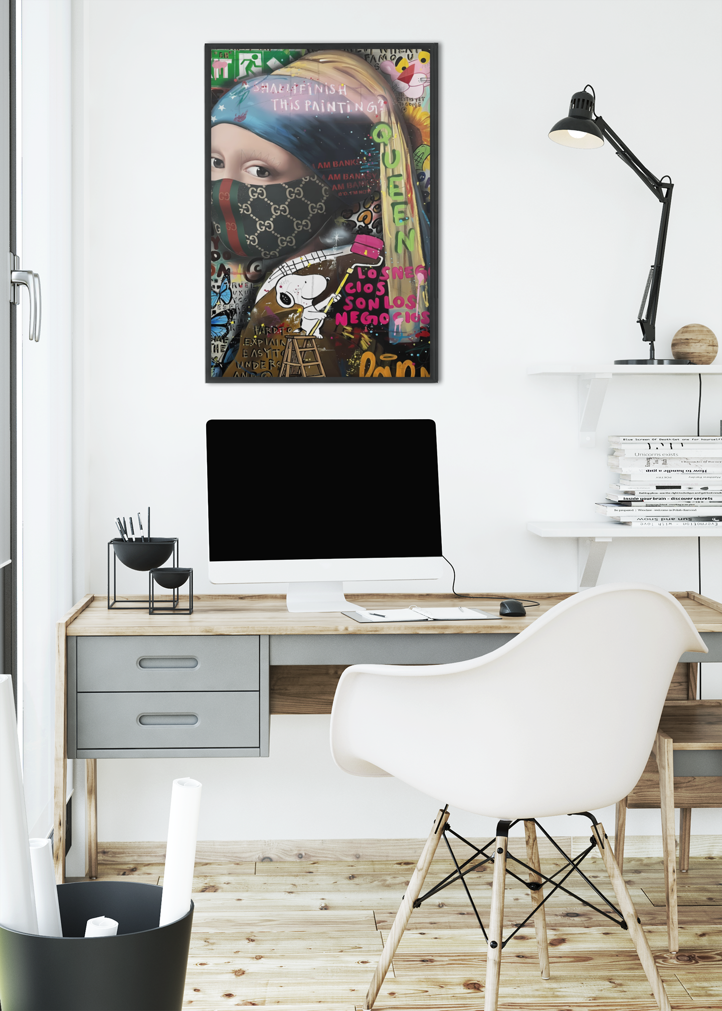 Modern Pop Graffiti Portrait Acrylic Wall Art A3 Black Frame