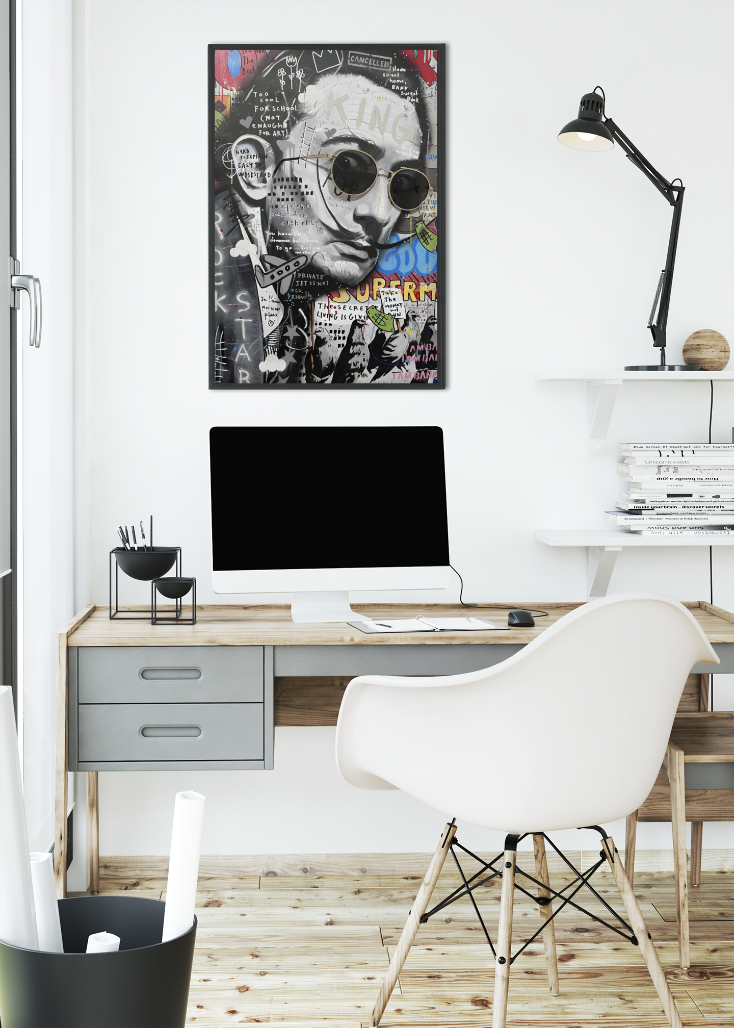 Surreal Portrait Pop Art Acrylic Wall Art A3 Black Frame