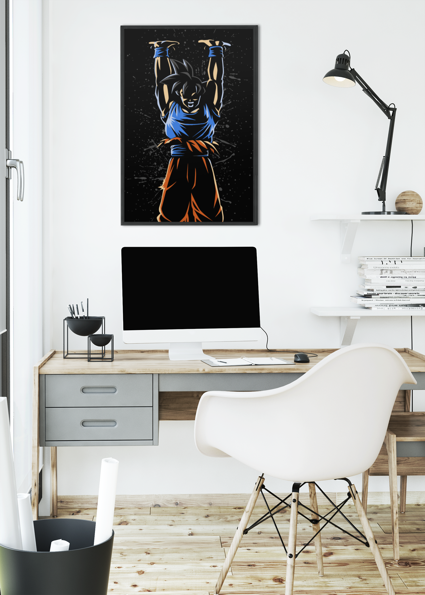 Goku Spirit Bomb Dragon Ball Anime Acrylic Wall Art A3 Black Frame