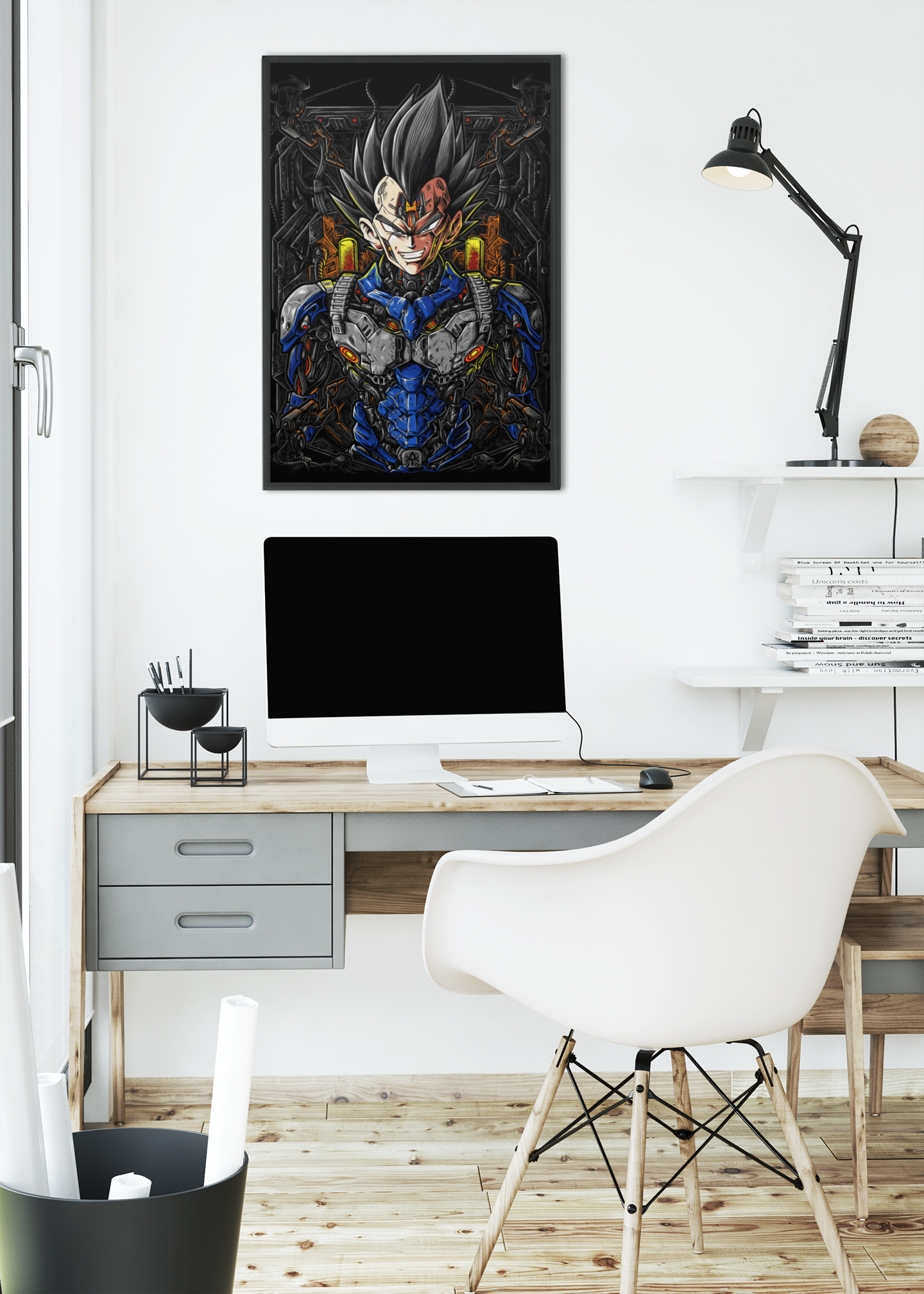 Cyberpunk Vegeta Dragon Ball Anime Acrylic Wall Art A3 Black Frame