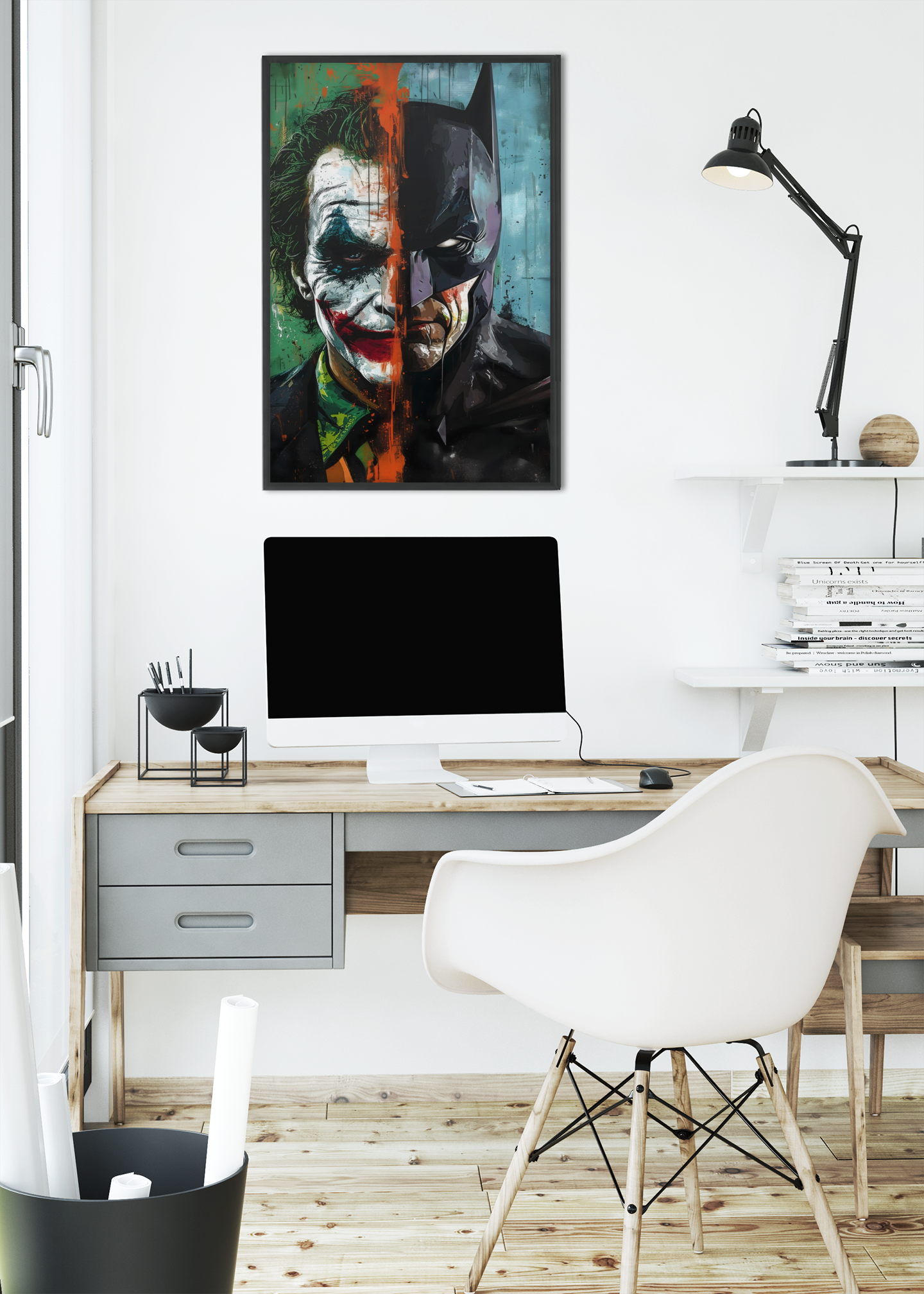 Batman Joker Split Face Acrylic Wall Art A3 Black Frame