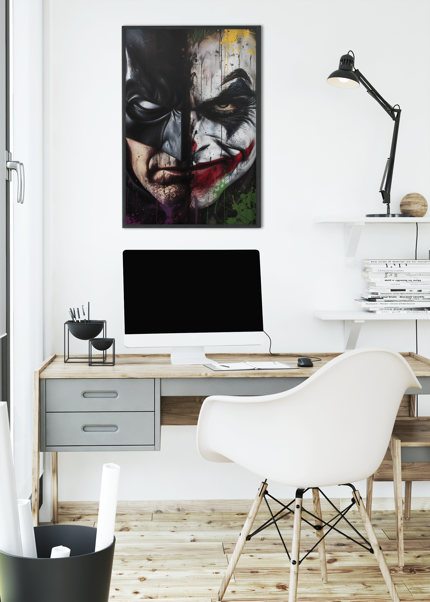 Batman Joker Face Off Acrylic Wall Art A3 Black Frame