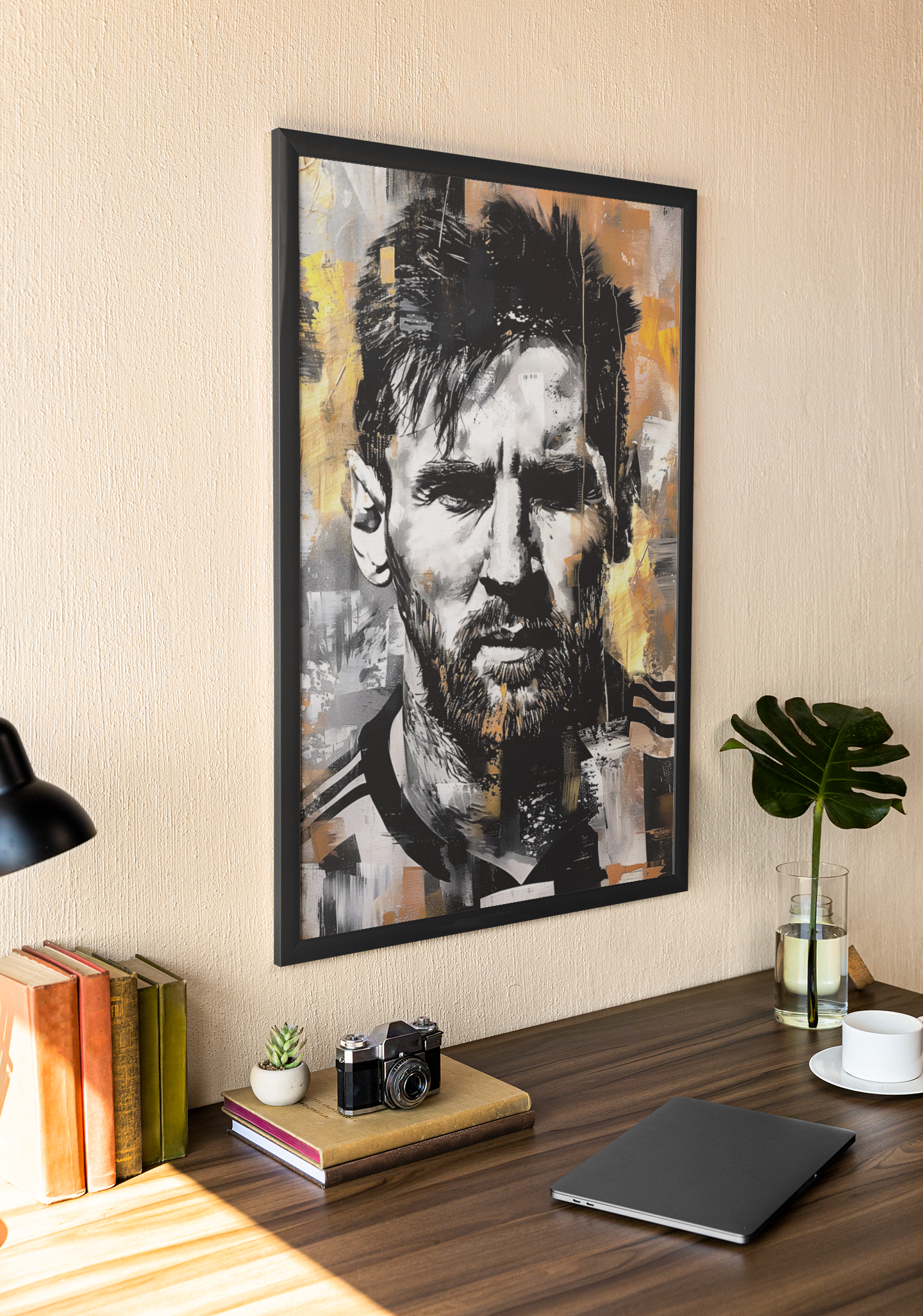Football Legend Portrait Acrylic Wall Art A3 Black Frame Poster