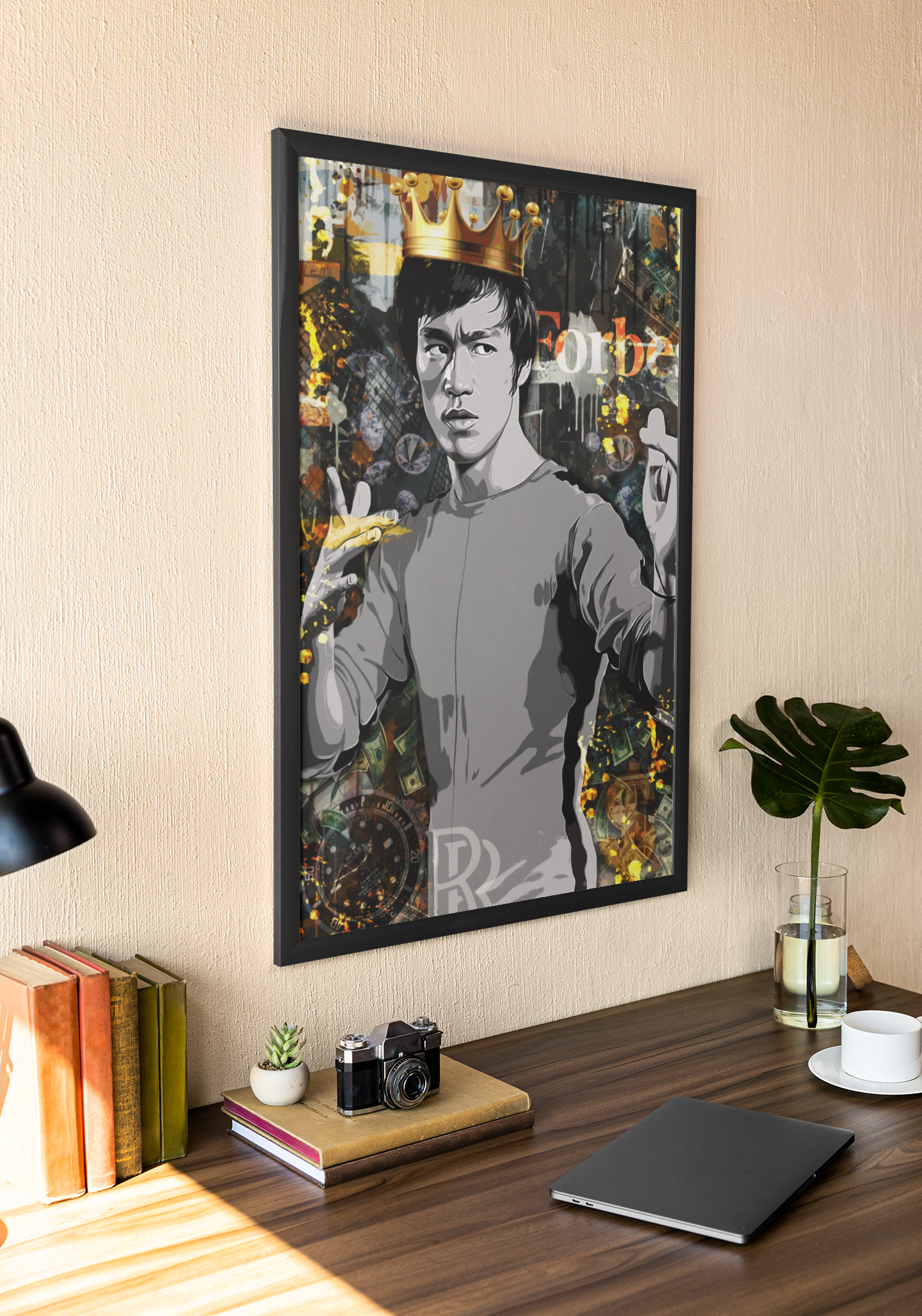 Bruce Lee King Pop Art Acrylic Wall Art A3 Black Frame