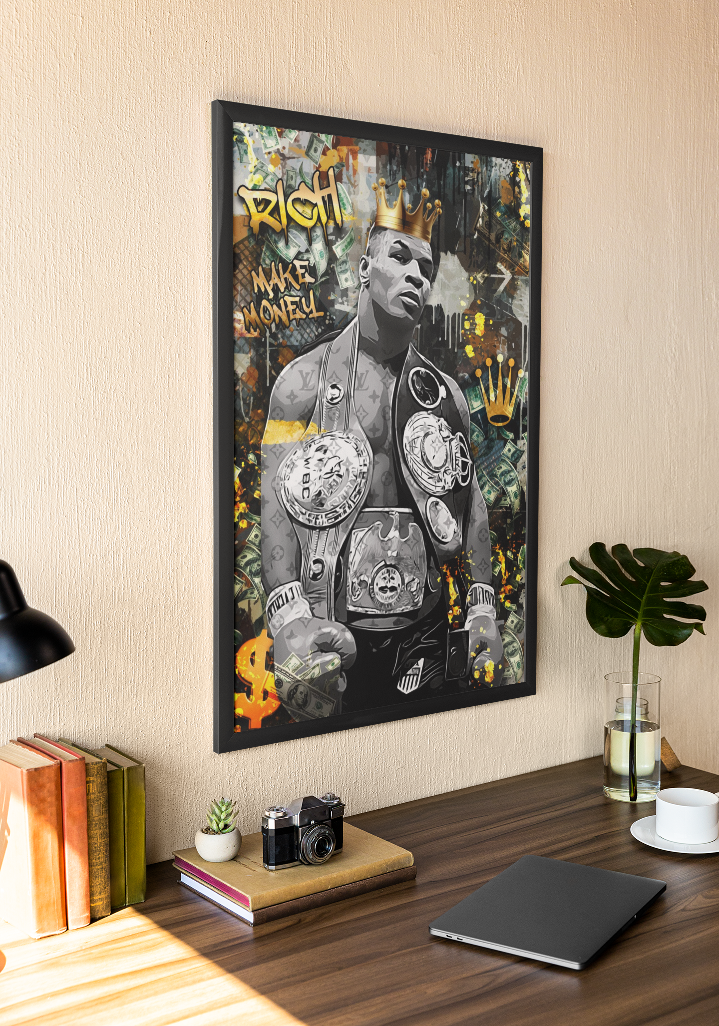 Mike Tyson Pop Art Acrylic Wall Art A3 Black Frame