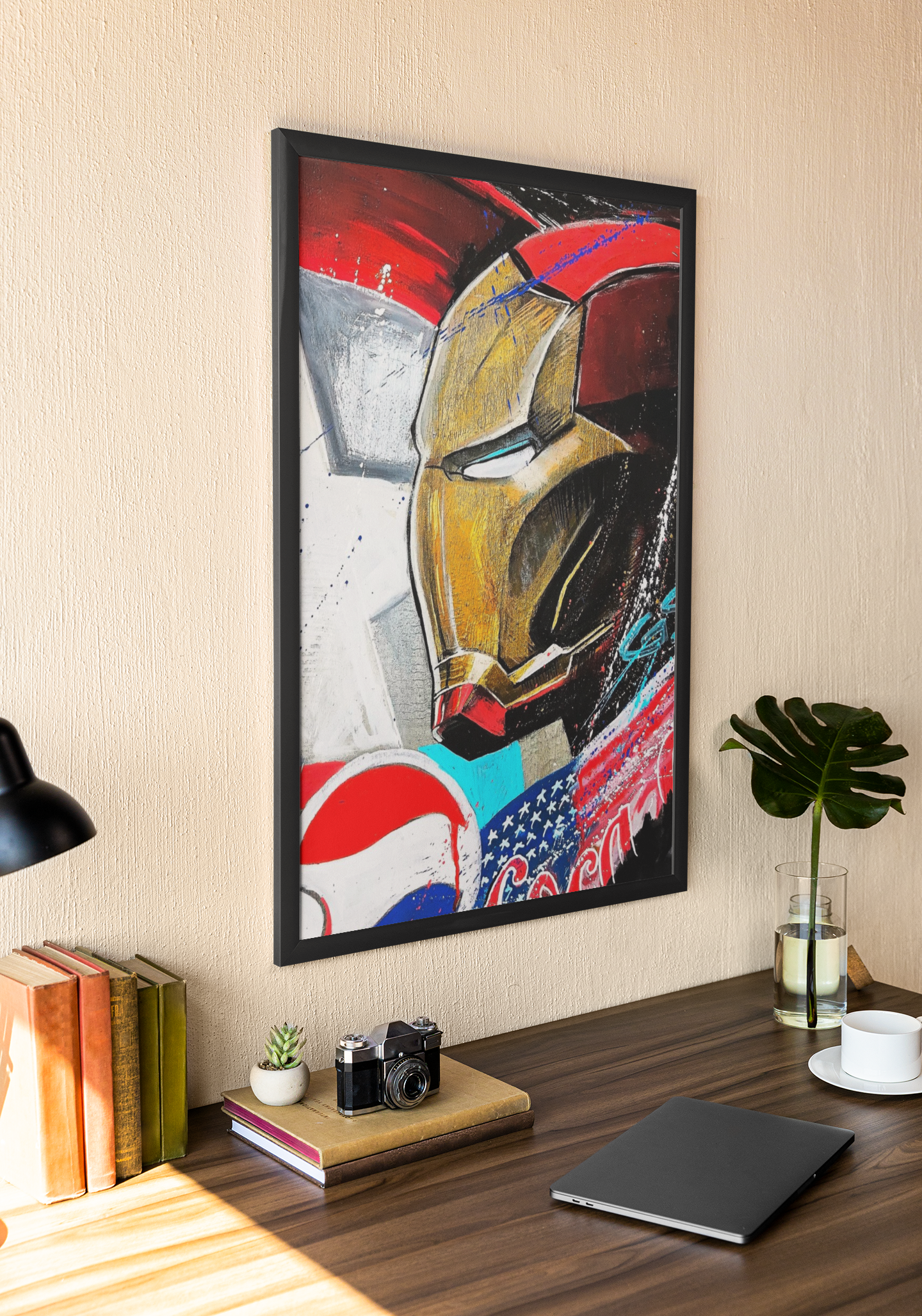 Iron Hero Pop Art Acrylic Wall Art A3 Black Frame