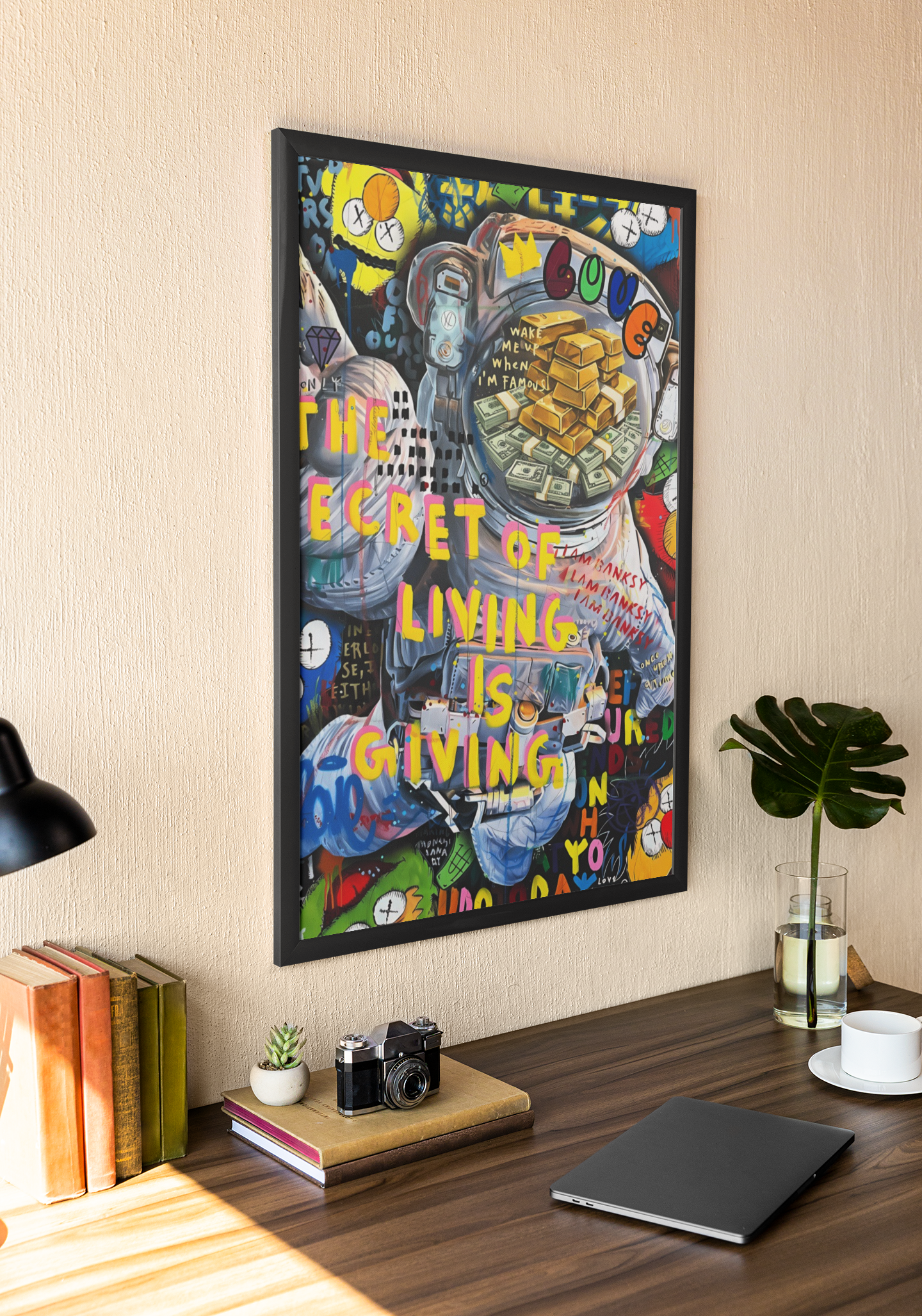 Astronaut Street Pop Art Acrylic Wall Art A3 Black Frame