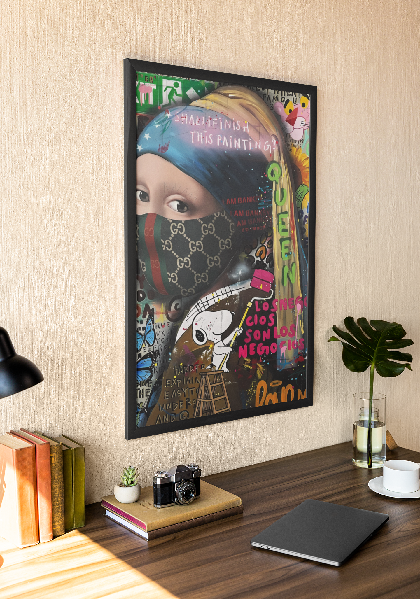 Modern Pop Graffiti Portrait Acrylic Wall Art A3 Black Frame