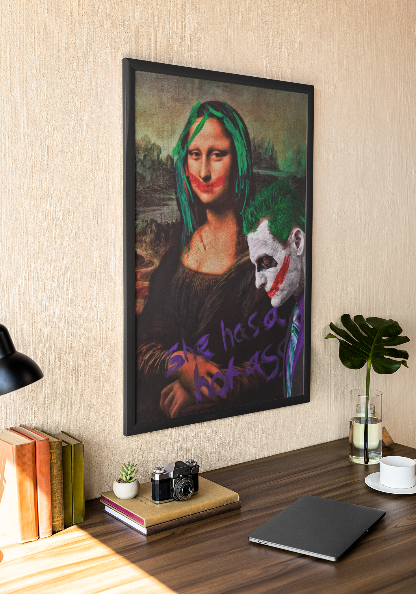 Joker Mona Lisa Pop Art Acrylic Wall Art A3 Black Frame