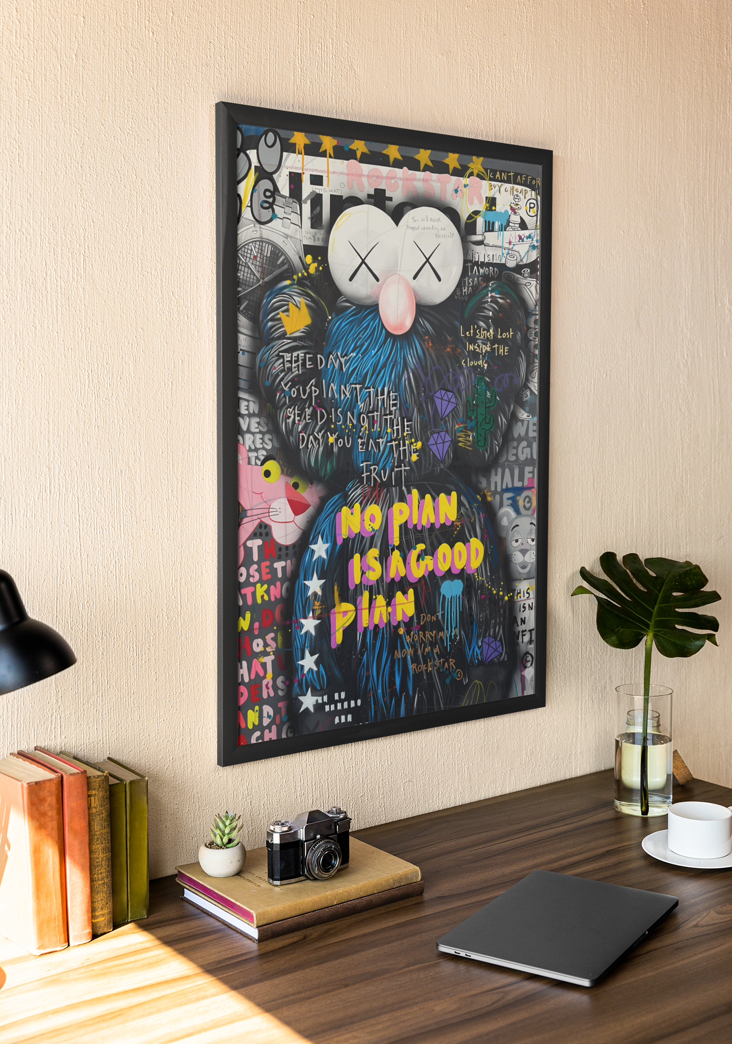 Street Pop Character Graffiti Acrylic Wall Art A3 Black Frame