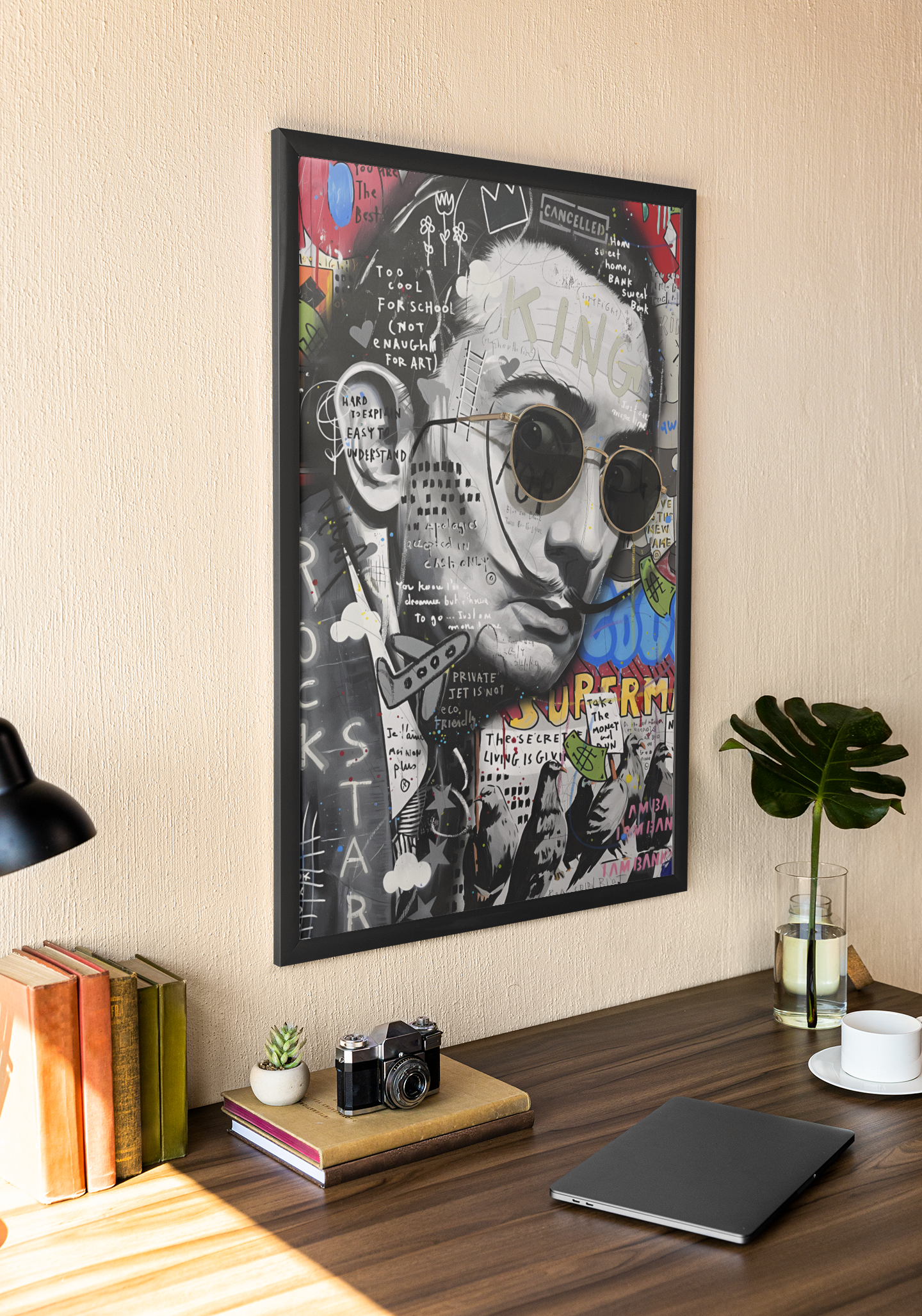 Surreal Portrait Pop Art Acrylic Wall Art A3 Black Frame