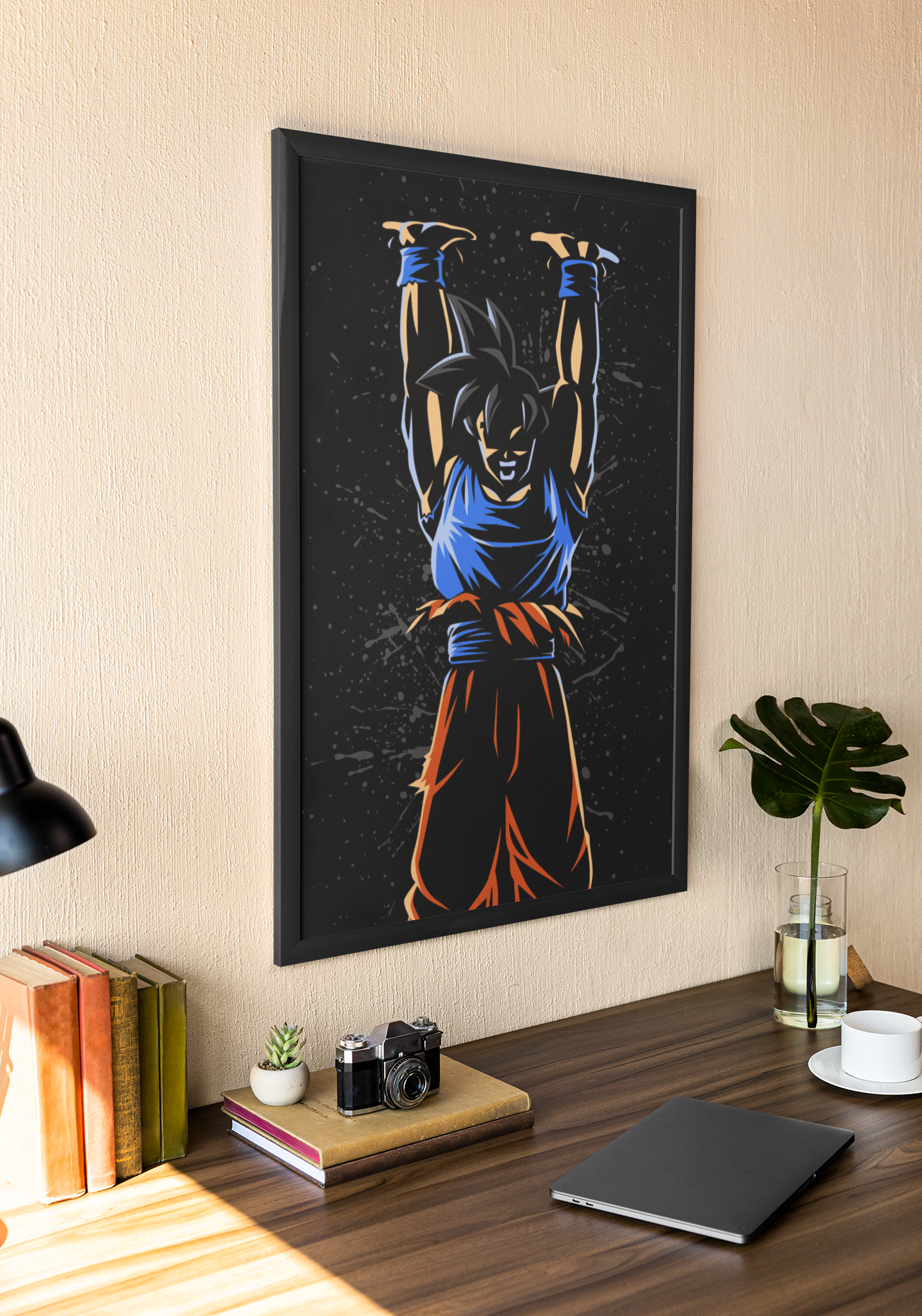 Goku Spirit Bomb Dragon Ball Anime Acrylic Wall Art A3 Black Frame
