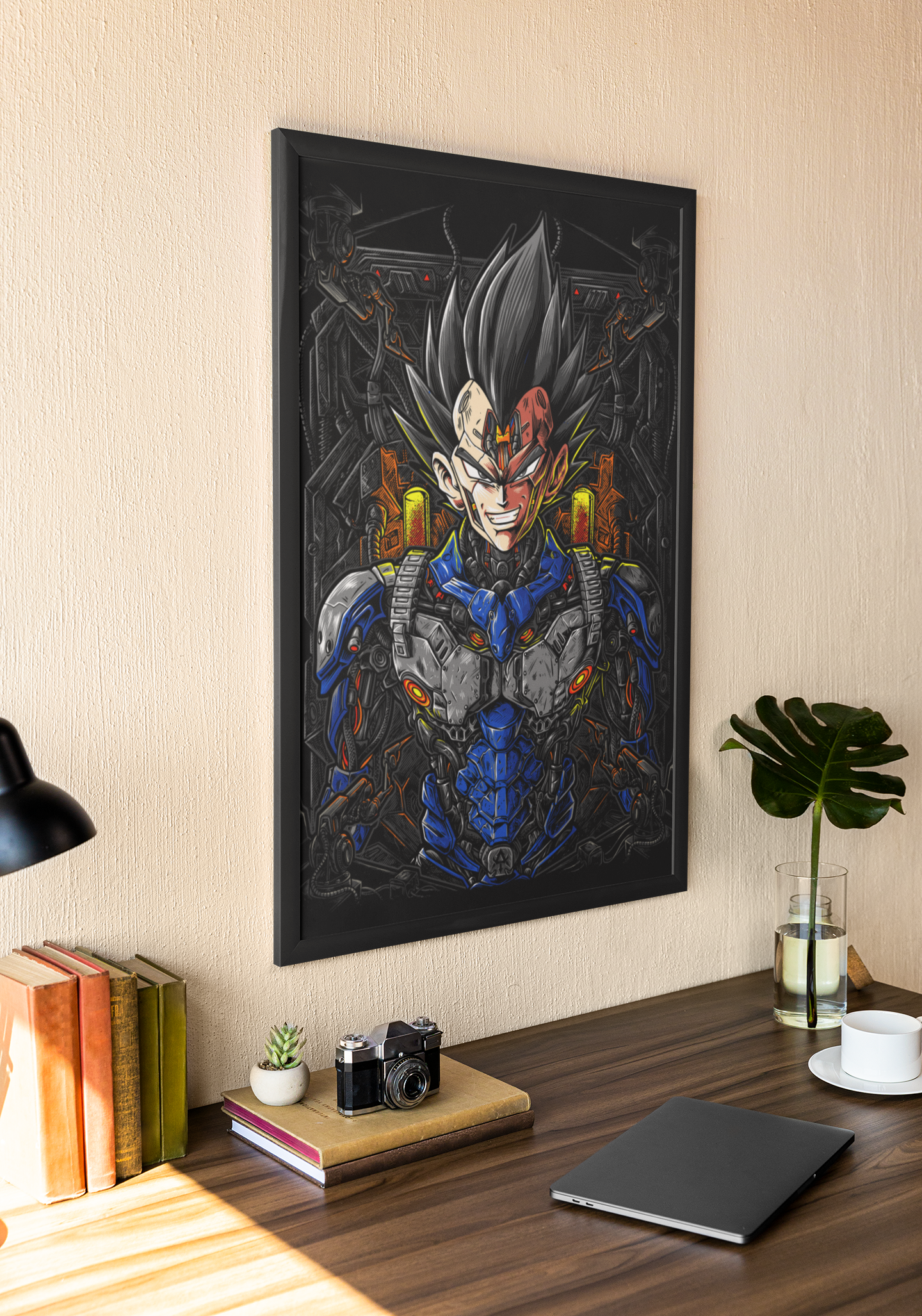 Cyberpunk Vegeta Dragon Ball Anime Acrylic Wall Art A3 Black Frame
