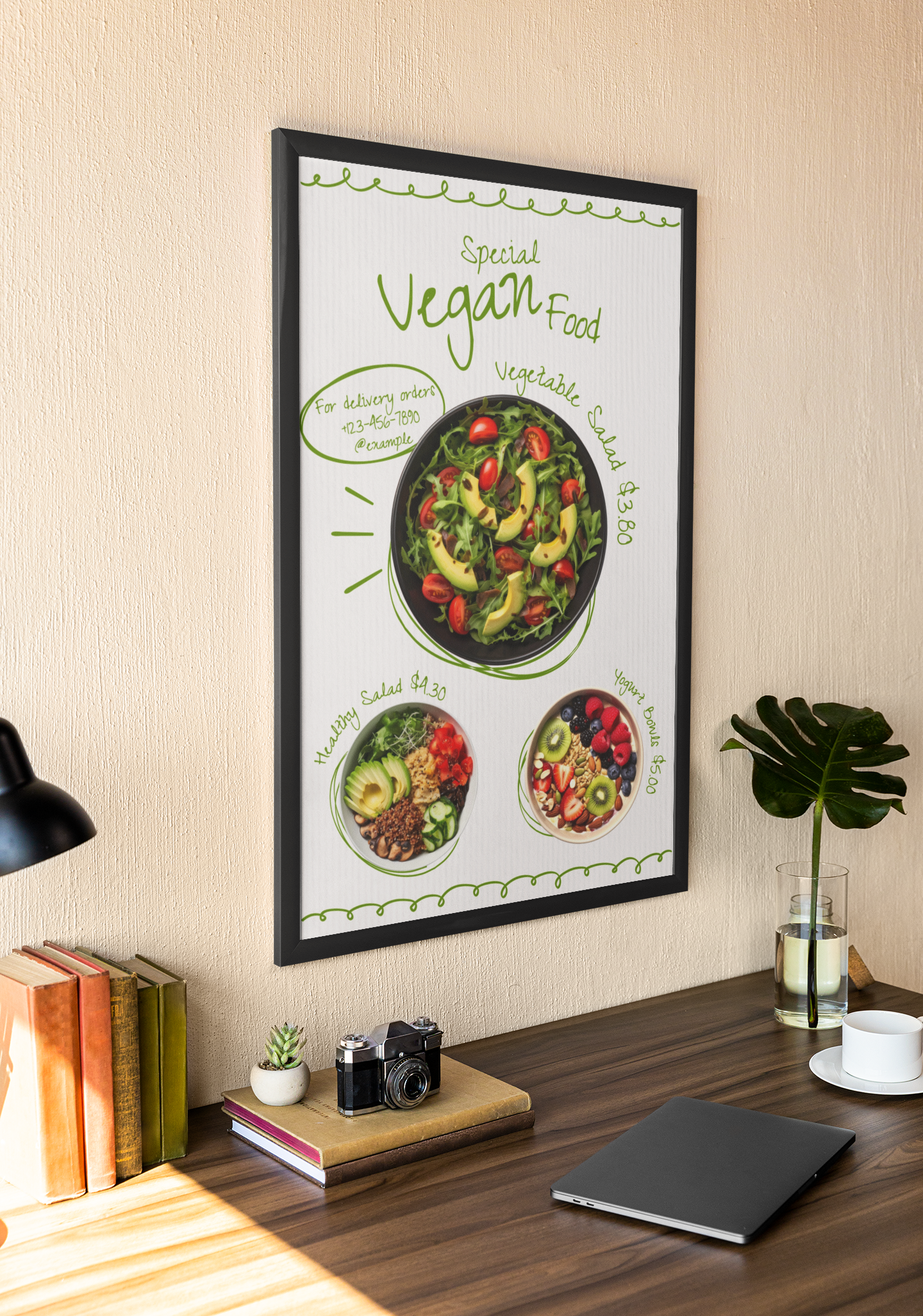 Vegan Food Poster Healthy Salad Restaurant Wall Art