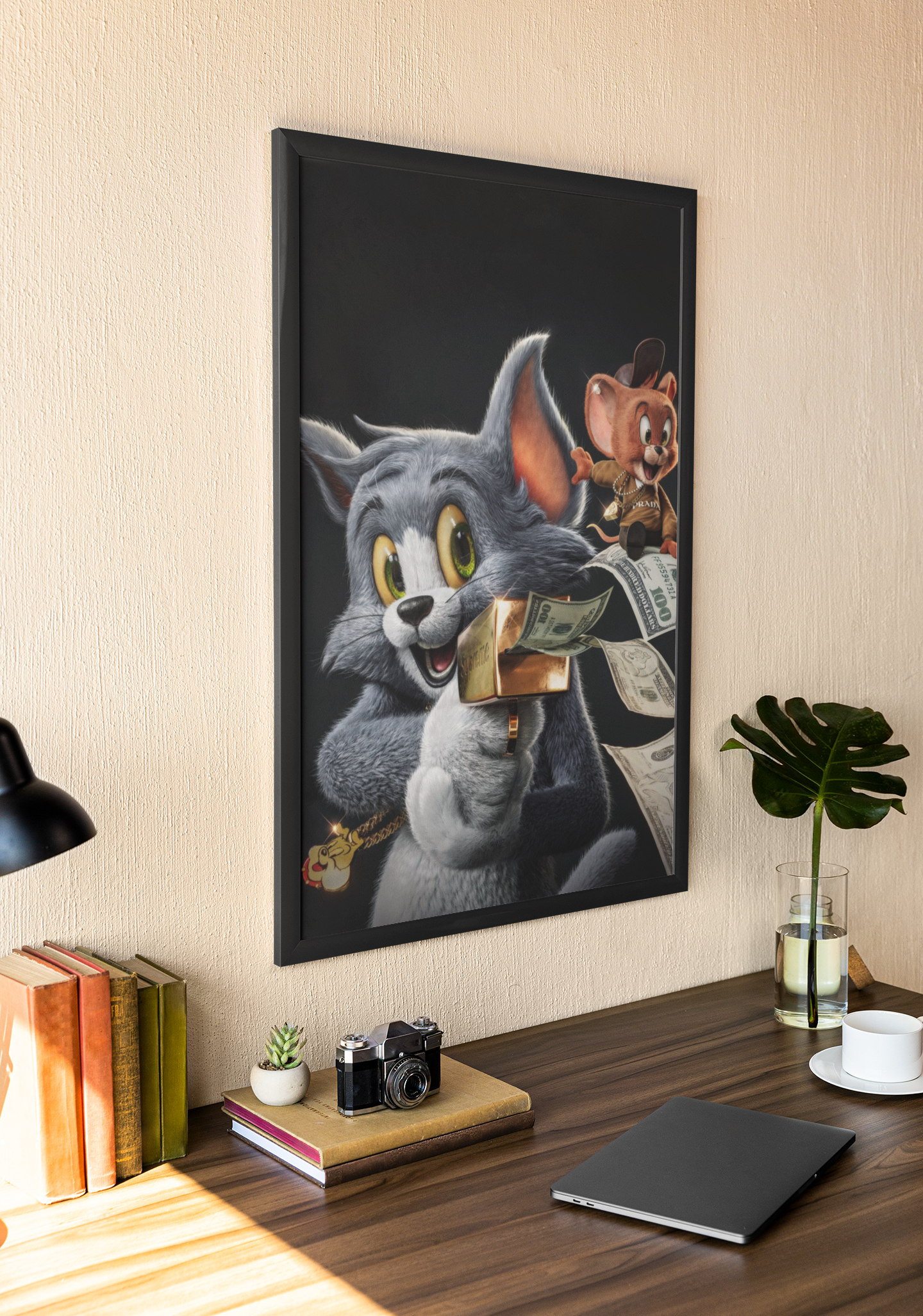 3D Tom and Jerry Inspired Acrylic Wall Art A3 Black Frame Poster