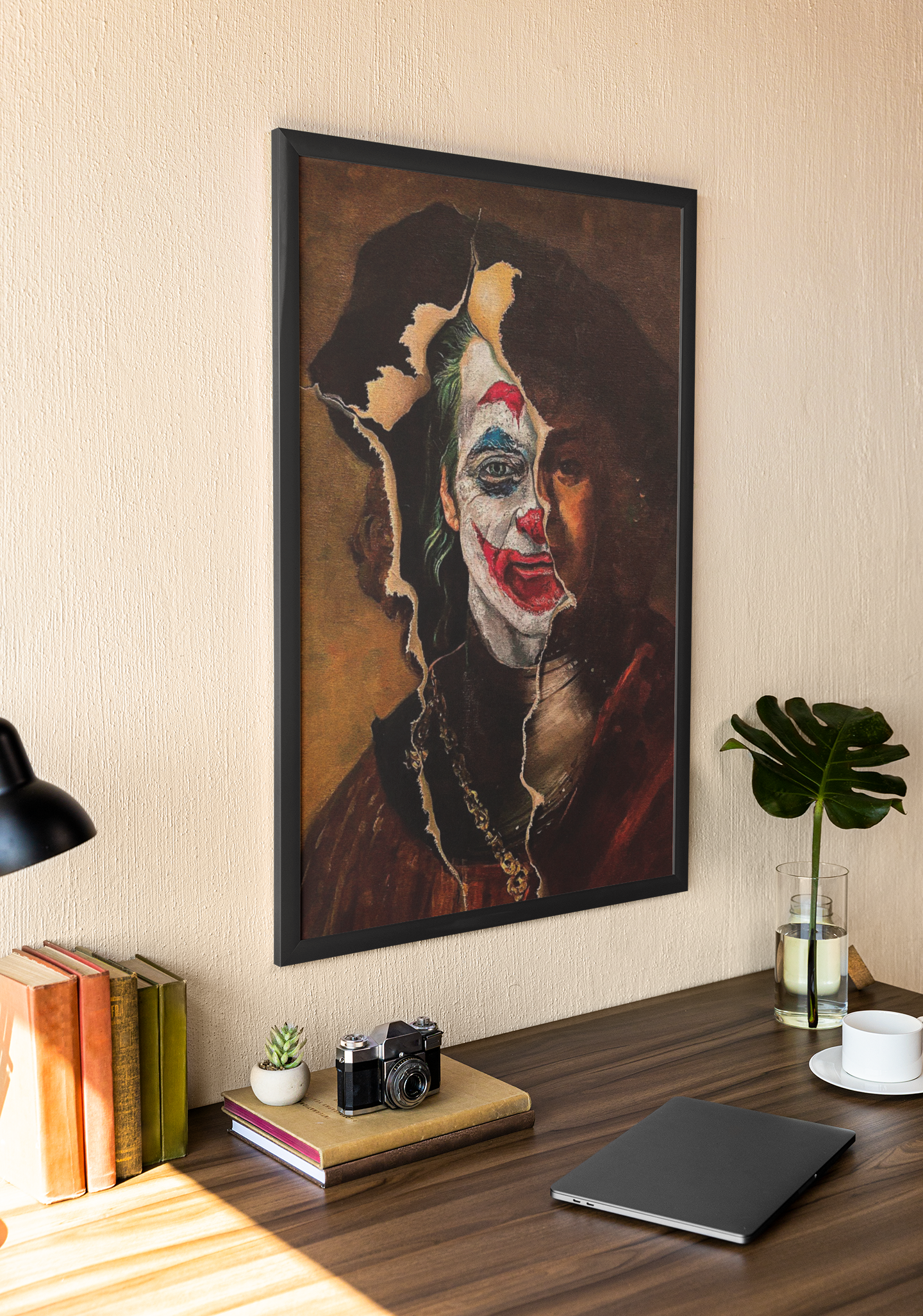Joker Inspired Abstract Acrylic Wall Art A3 Black Frame Poster
