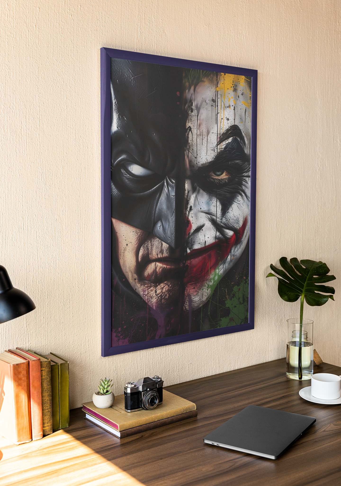 Batman Joker Face Off Acrylic Wall Art A3 Black Frame