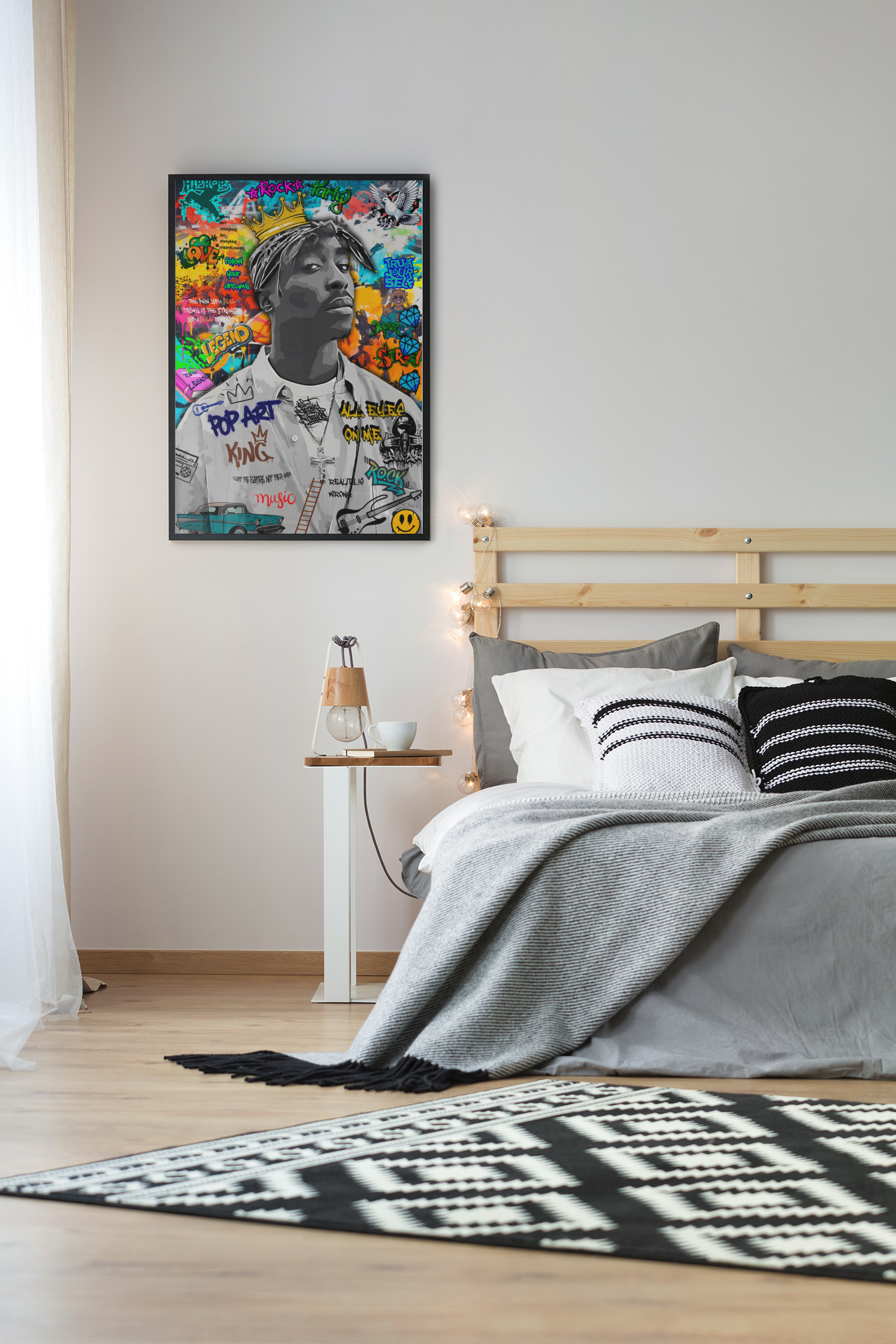 Tupac Graffiti Acrylic Wall Art A3 Black Frame