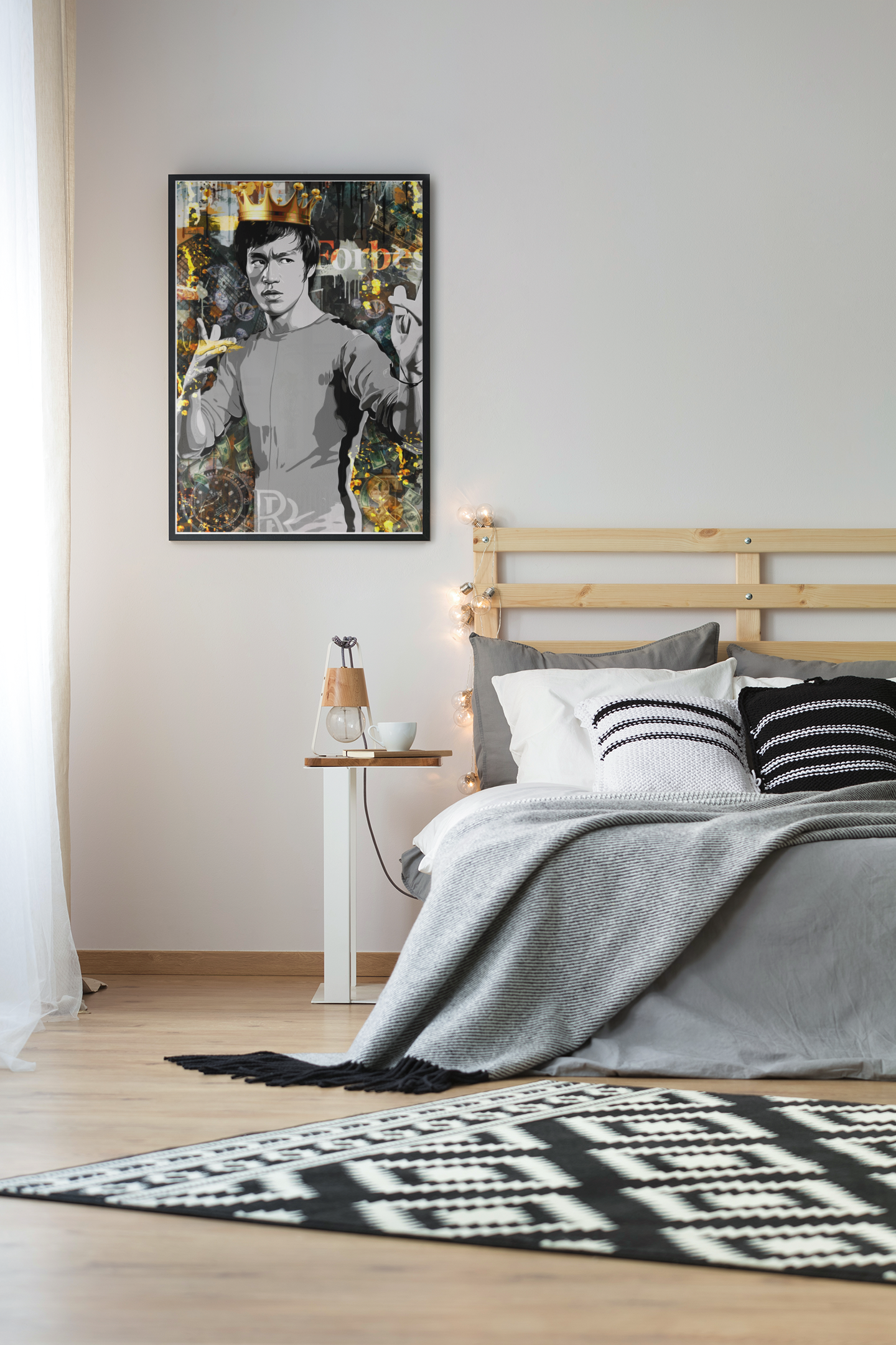 Bruce Lee King Pop Art Acrylic Wall Art A3 Black Frame