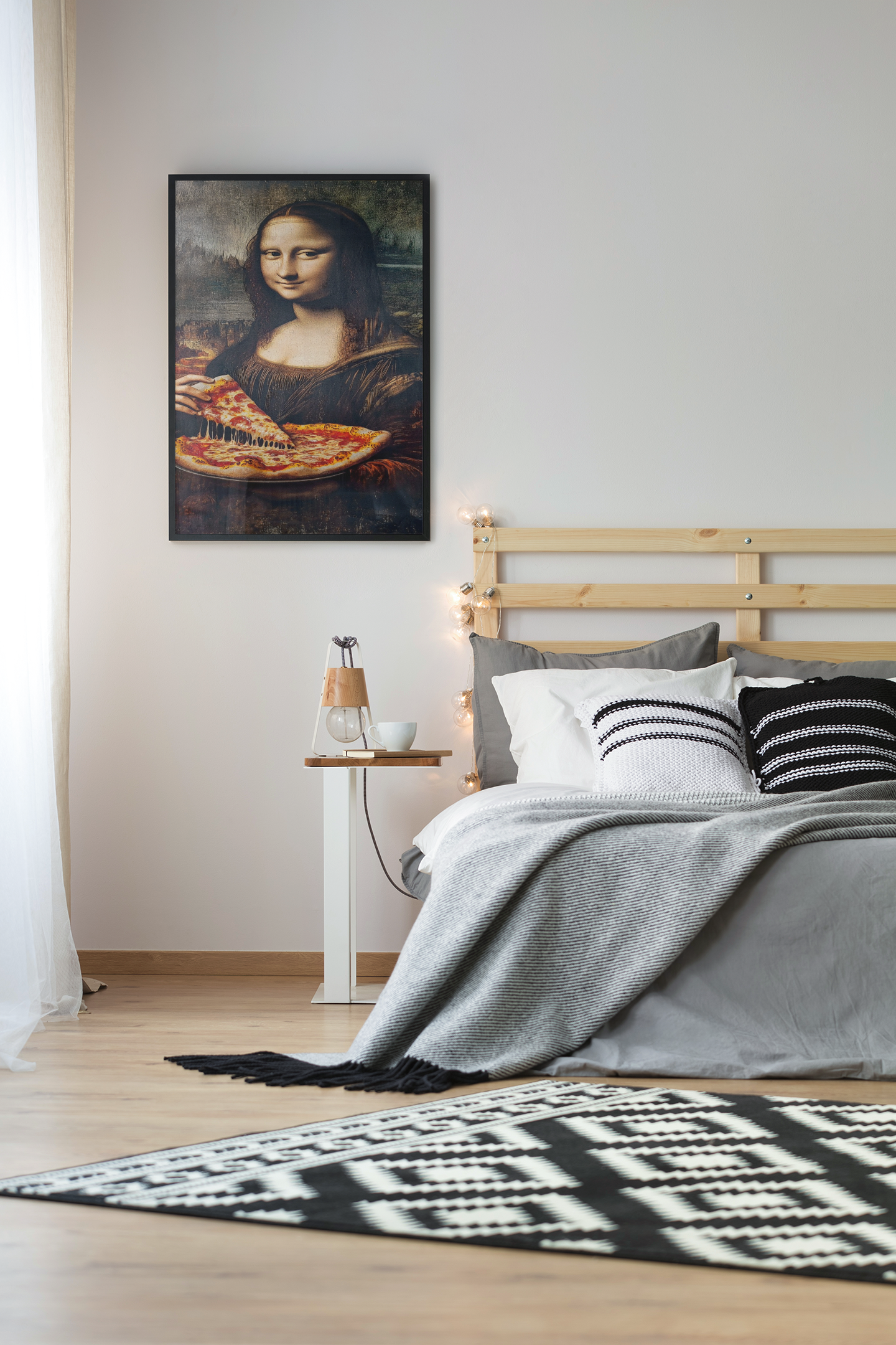 Mona Lisa Pizza Pop Art Acrylic Wall Art A3 Black Frame