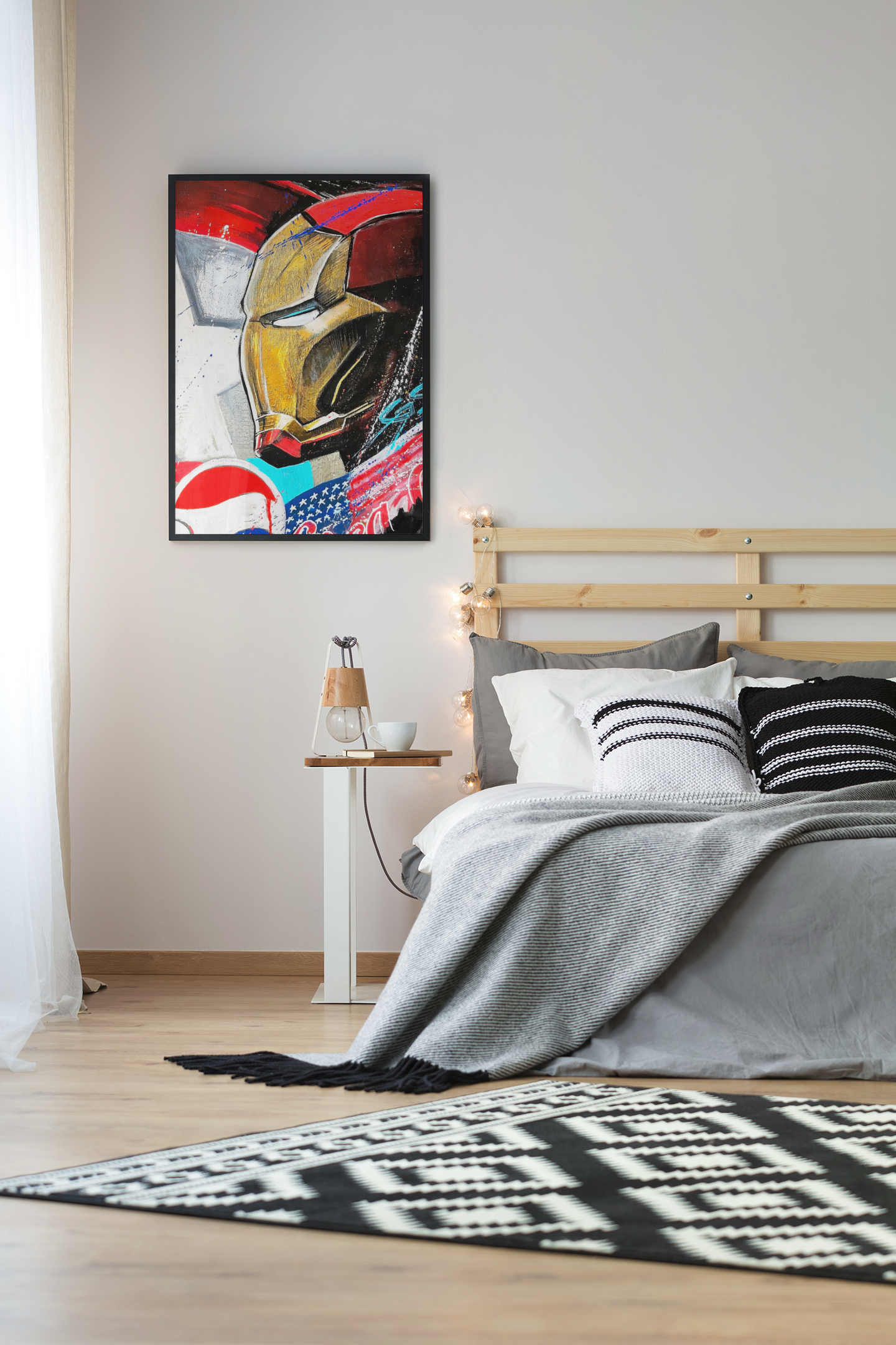 Iron Hero Pop Art Acrylic Wall Art A3 Black Frame