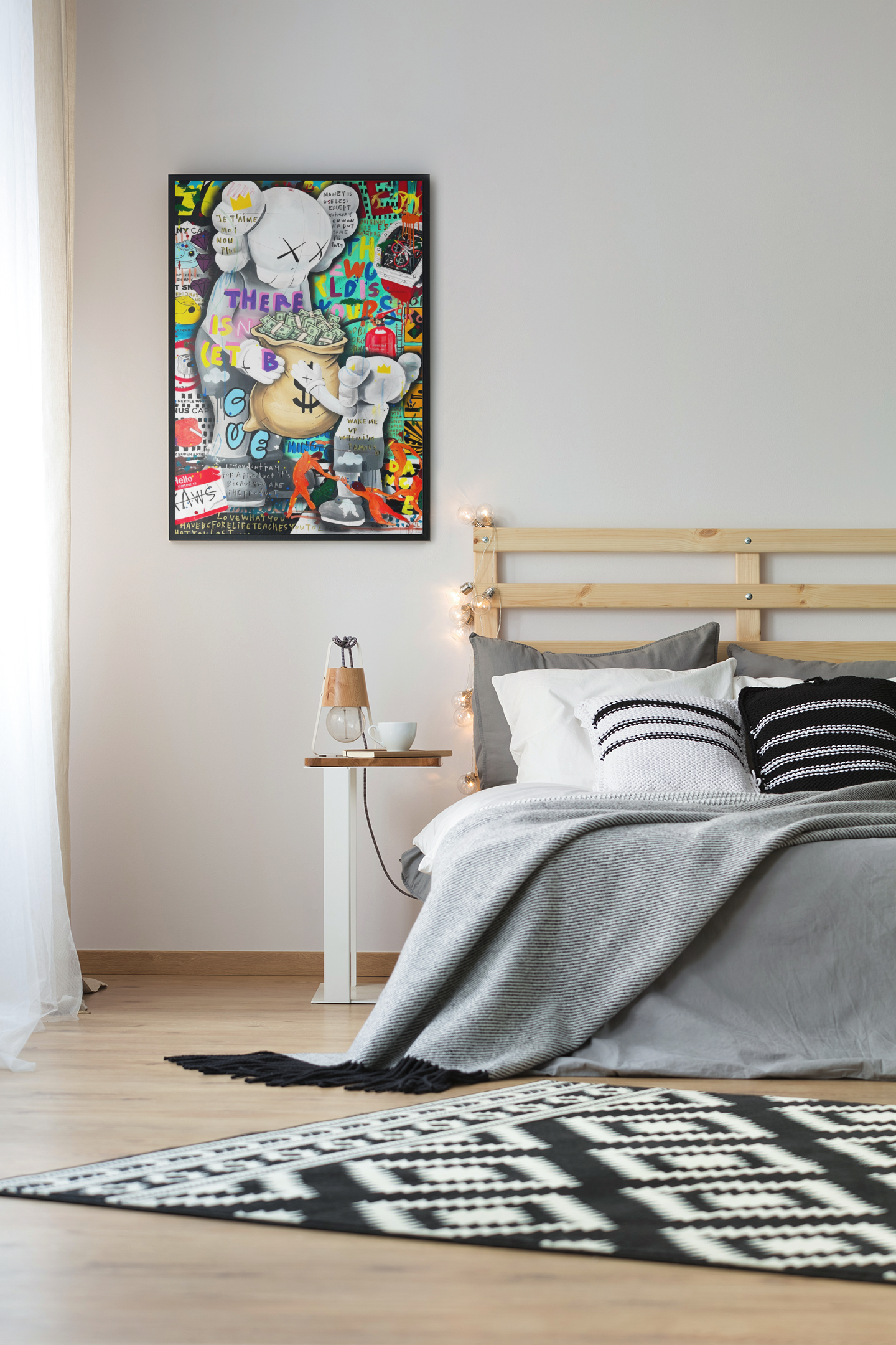 KAWS Inspired Street Pop Art Acrylic Wall Art A3 Black Frame