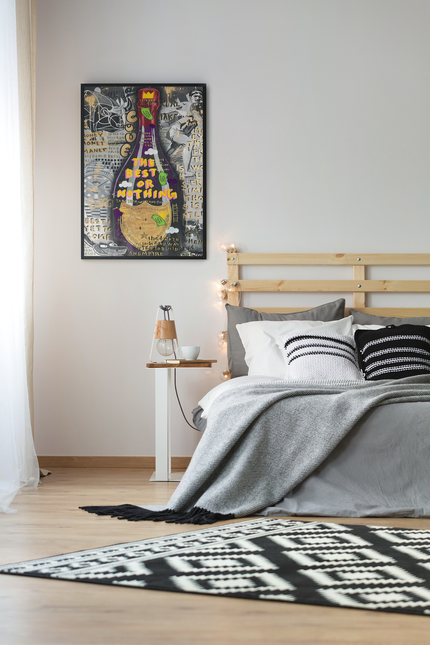 Money Graffiti Pop Art Acrylic Wall Art A3 Black Frame