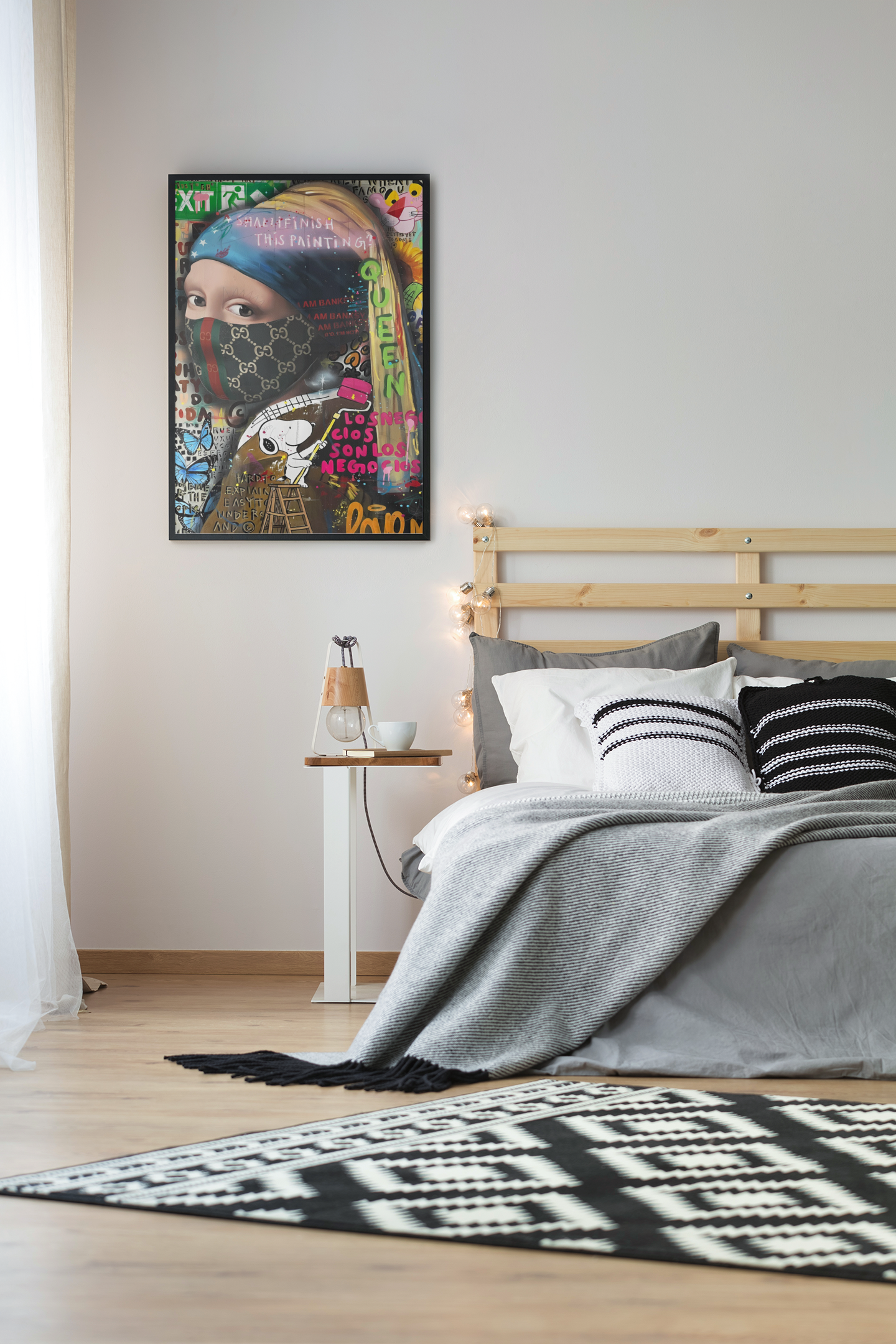 Modern Pop Graffiti Portrait Acrylic Wall Art A3 Black Frame