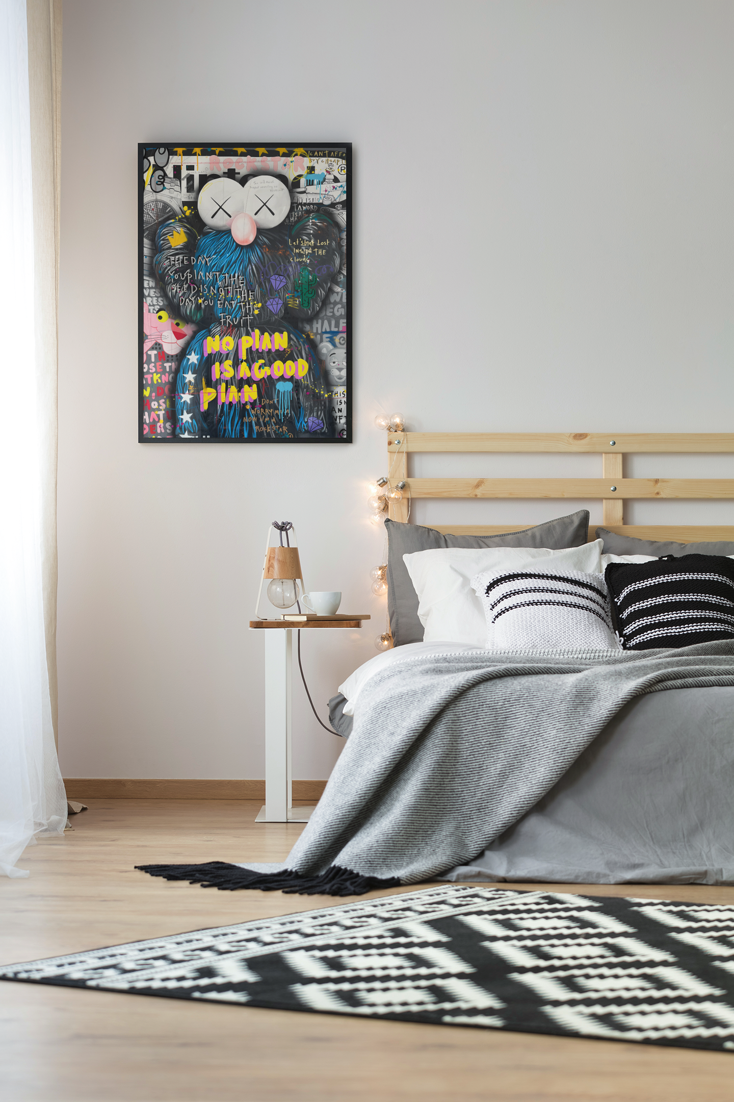 Street Pop Character Graffiti Acrylic Wall Art A3 Black Frame