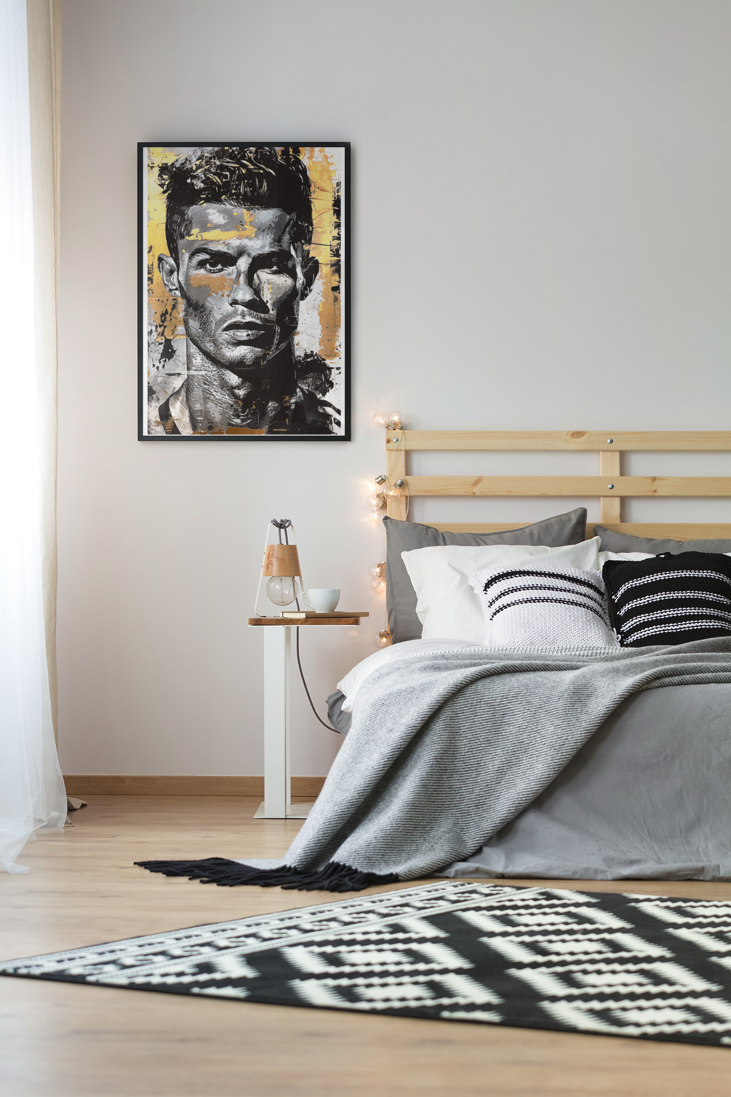 Football Icon Portrait Acrylic Wall Art A3 Black Frame Poster