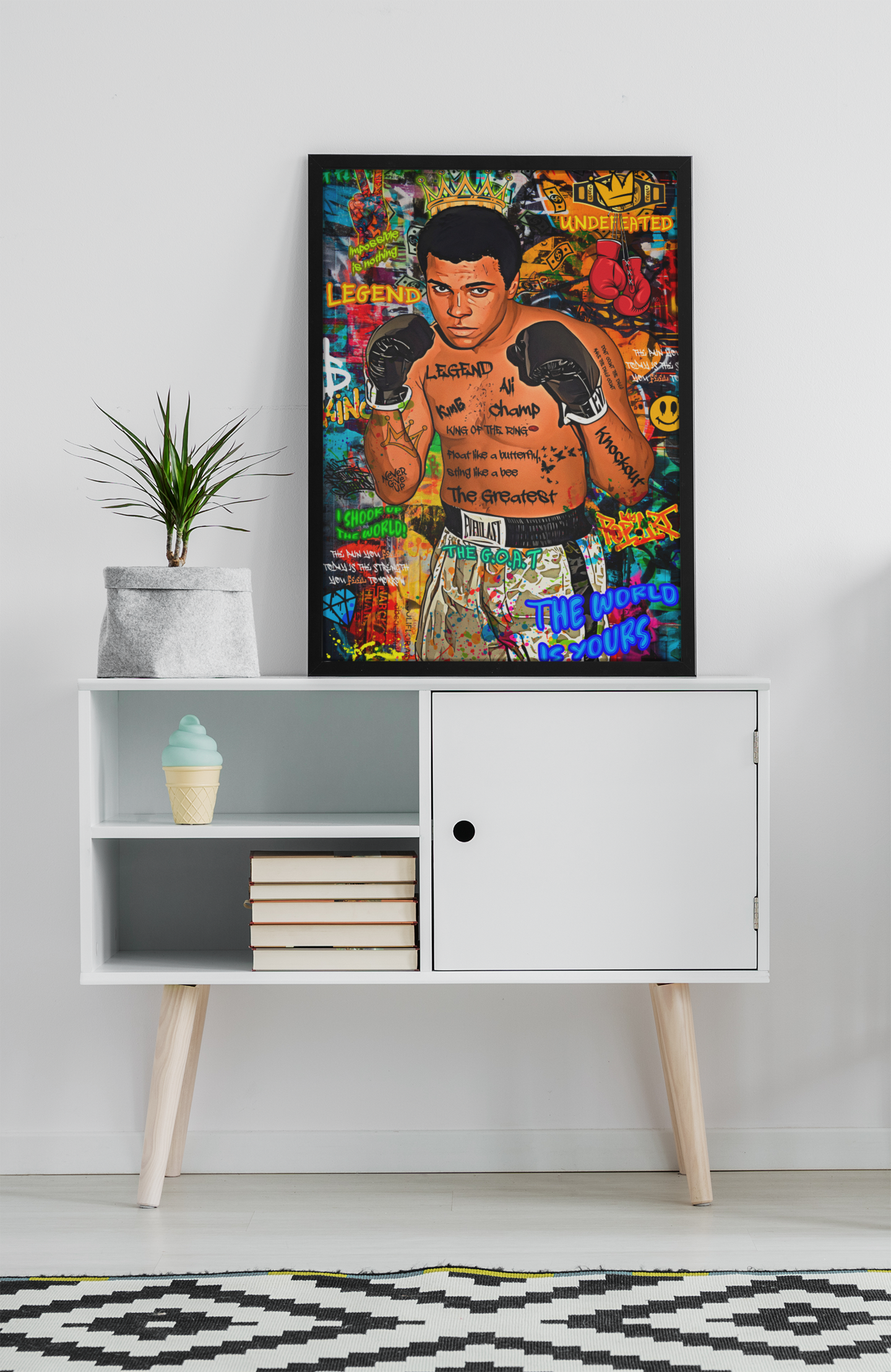 Muhammad Ali Graffiti Boxing Acrylic Wall Art A3 Black Frame