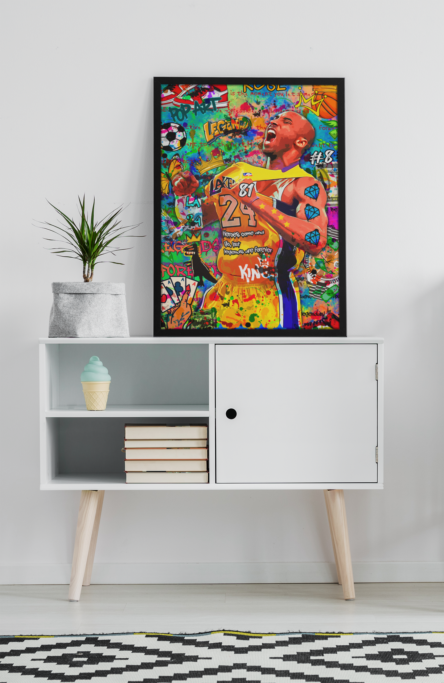 Kobe Graffiti Acrylic Wall Art A3 Black Frame
