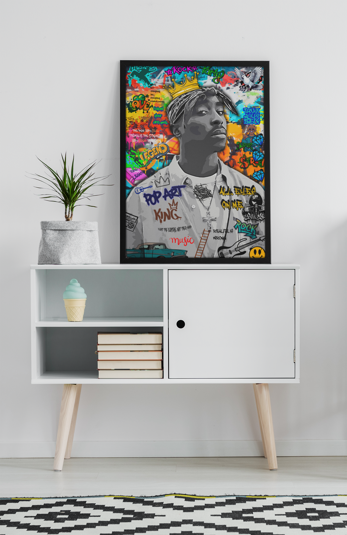Tupac Graffiti Acrylic Wall Art A3 Black Frame