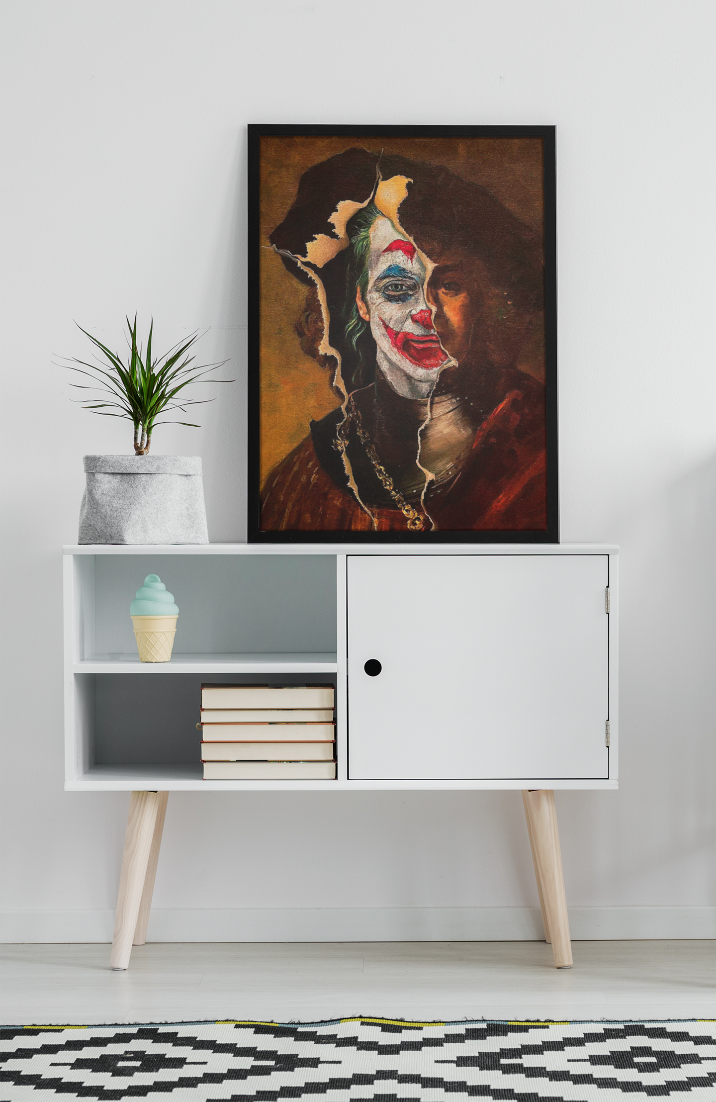 Joker Inspired Abstract Acrylic Wall Art A3 Black Frame Poster