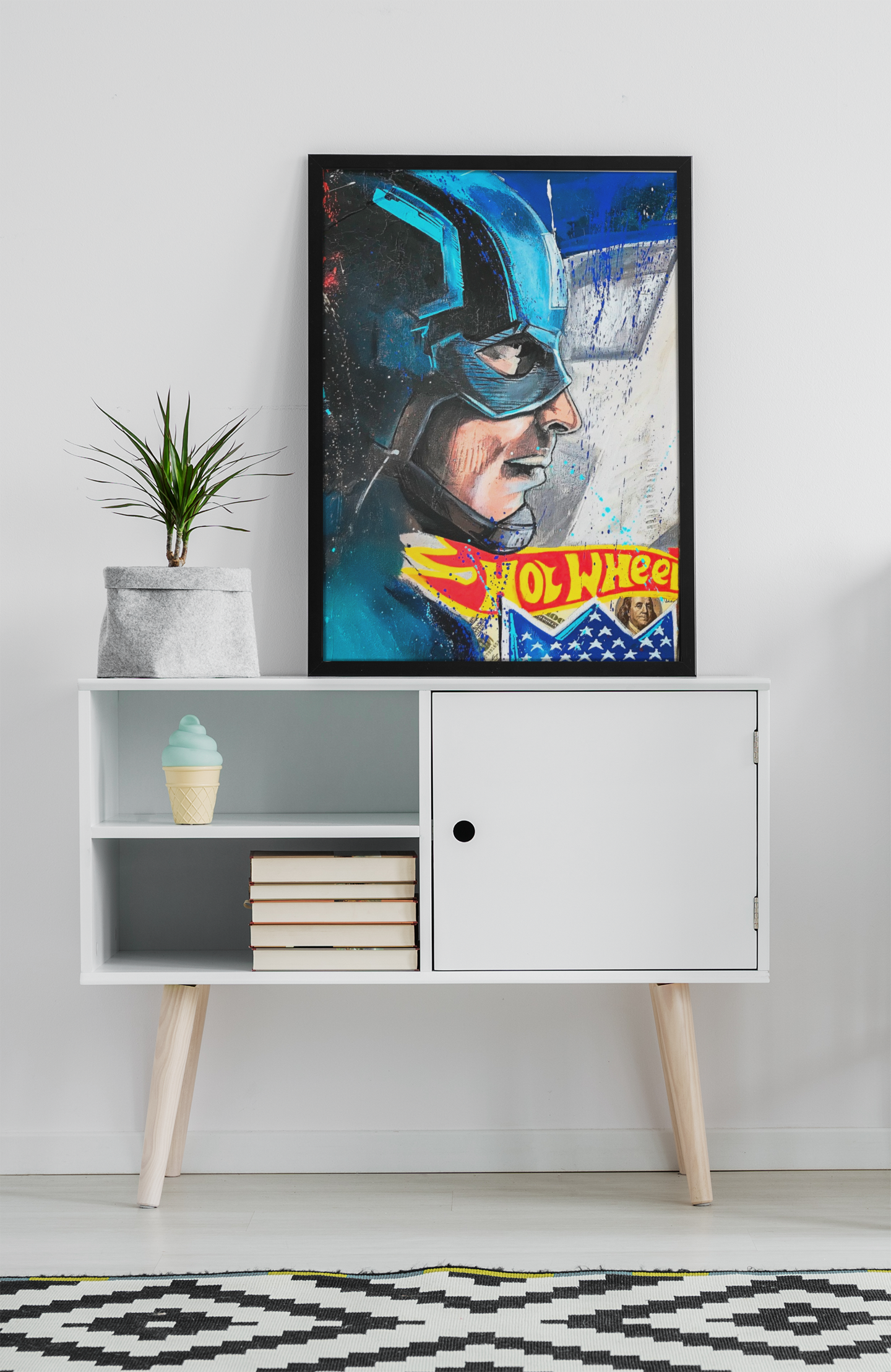 Captain America Pop Art Acrylic Wall Art A3 Black Frame