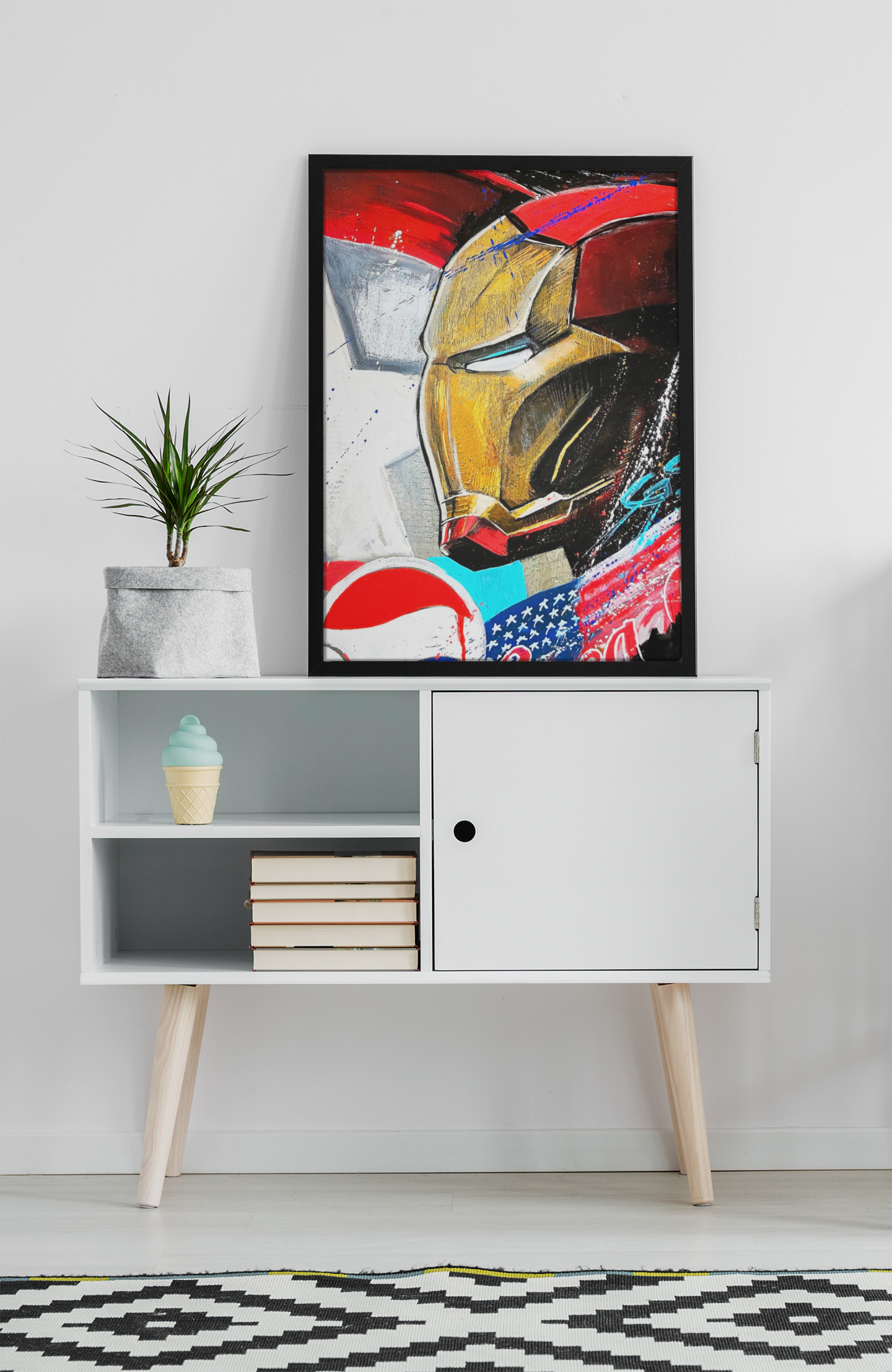 Iron Hero Pop Art Acrylic Wall Art A3 Black Frame