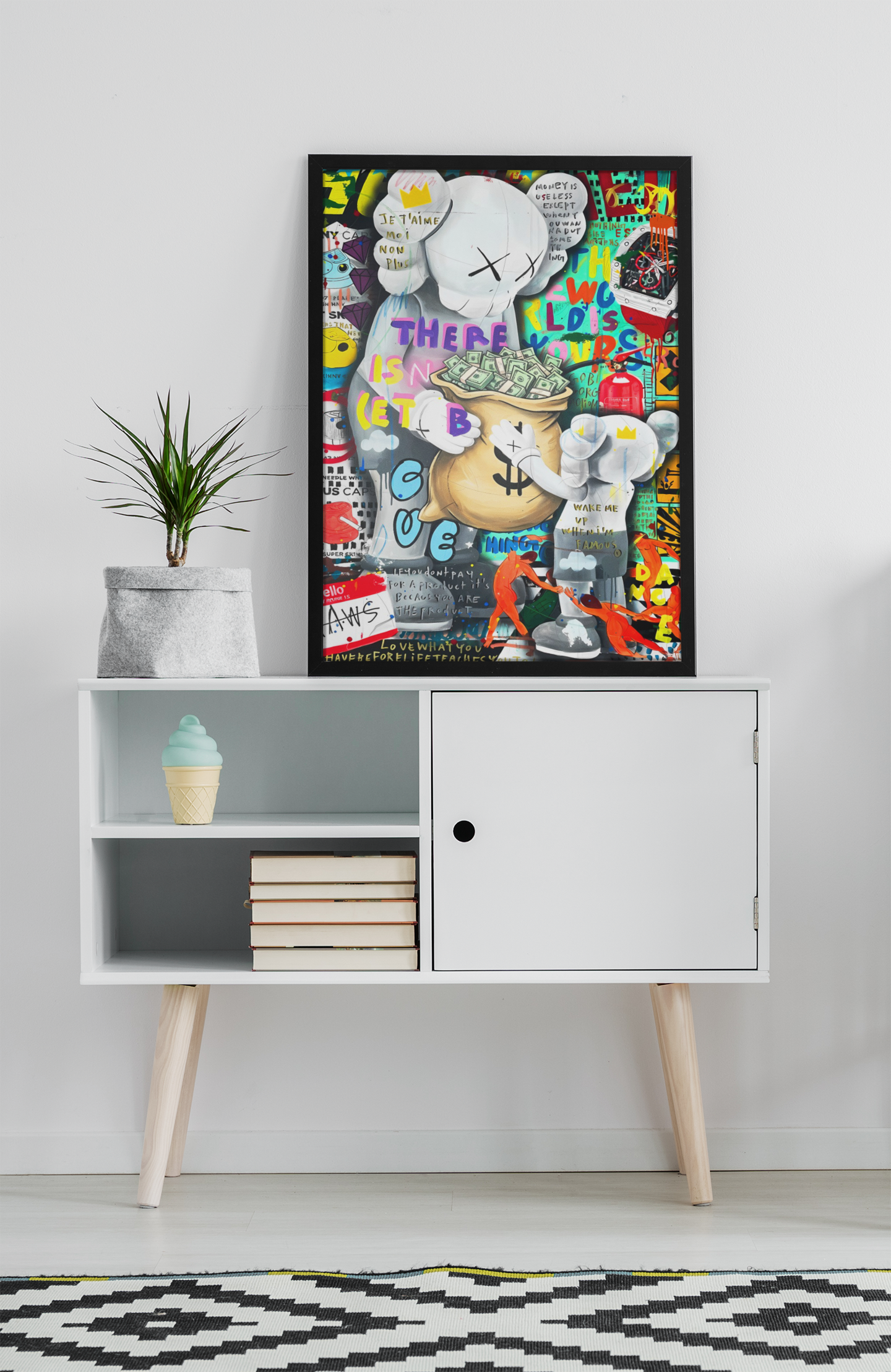 KAWS Inspired Street Pop Art Acrylic Wall Art A3 Black Frame