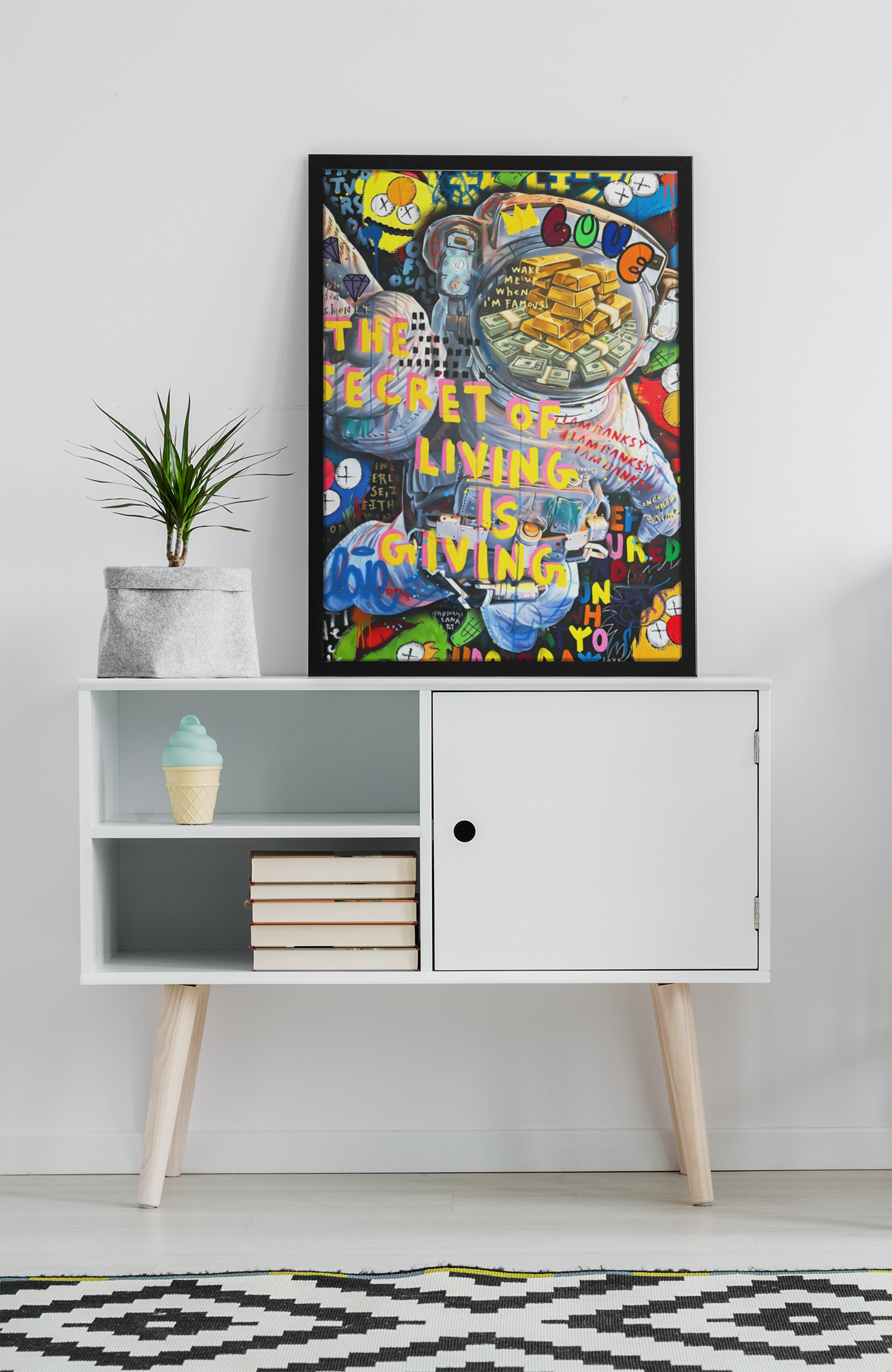 Astronaut Street Pop Art Acrylic Wall Art A3 Black Frame