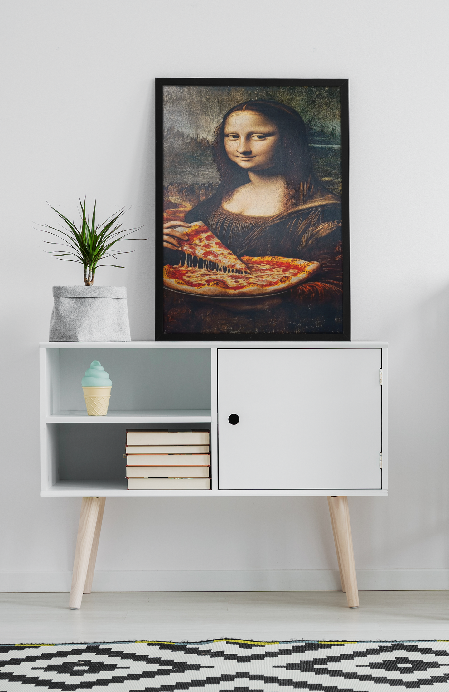 Mona Lisa Pizza Pop Art Acrylic Wall Art A3 Black Frame