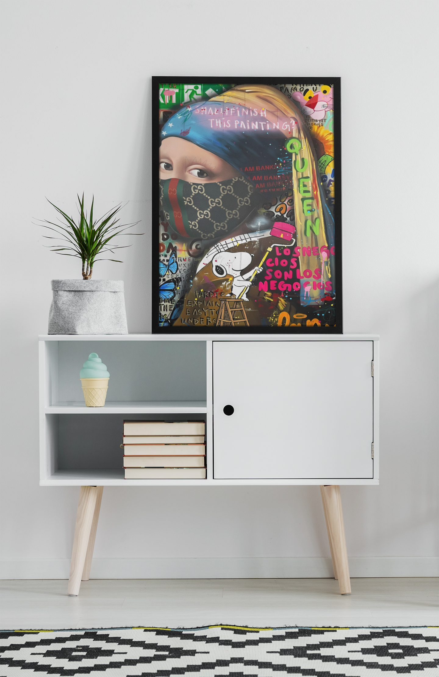 Modern Pop Graffiti Portrait Acrylic Wall Art A3 Black Frame