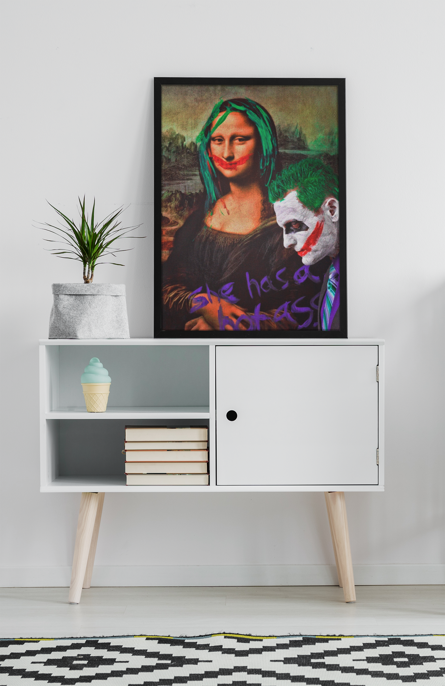 Joker Mona Lisa Pop Art Acrylic Wall Art A3 Black Frame
