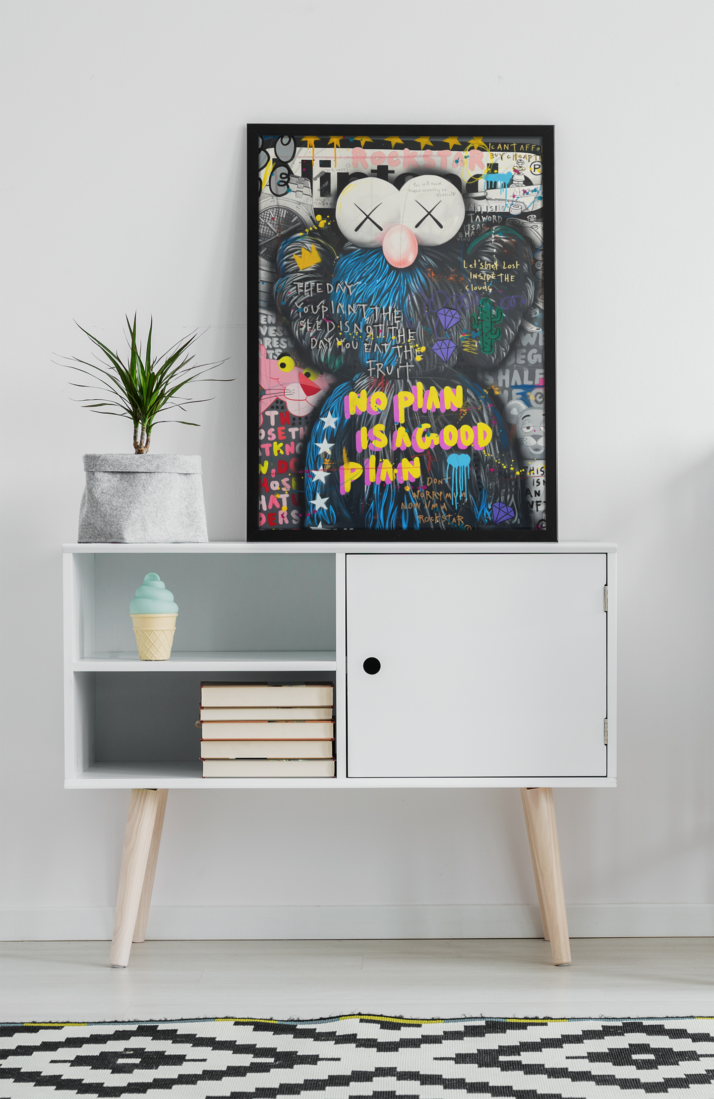 Street Pop Character Graffiti Acrylic Wall Art A3 Black Frame