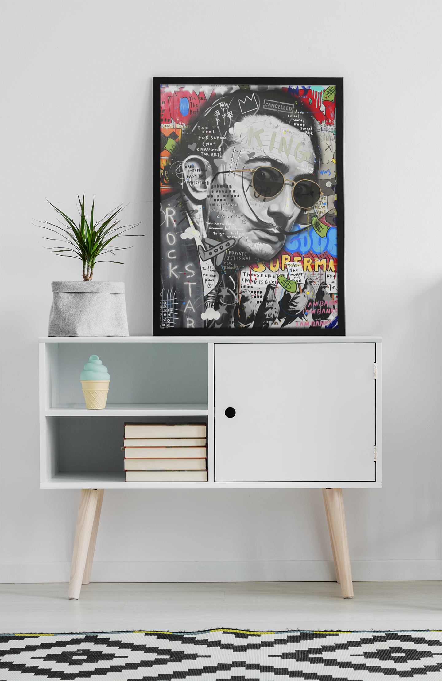 Surreal Portrait Pop Art Acrylic Wall Art A3 Black Frame