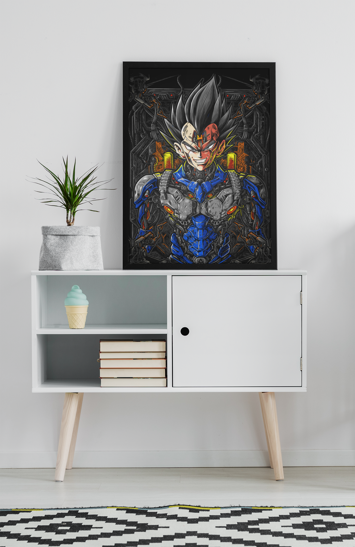 Cyberpunk Vegeta Dragon Ball Anime Acrylic Wall Art A3 Black Frame