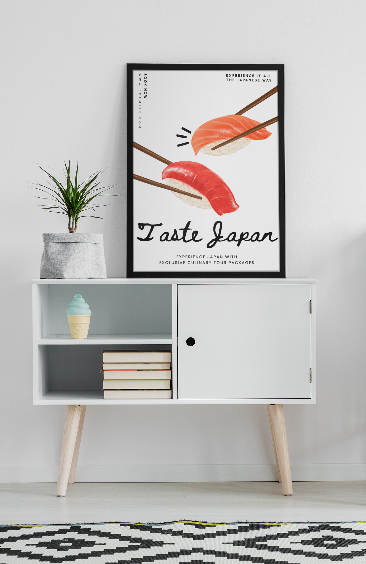 Sushi Japanese Food Poster Acrylic Wall Art A3 Black Frame
