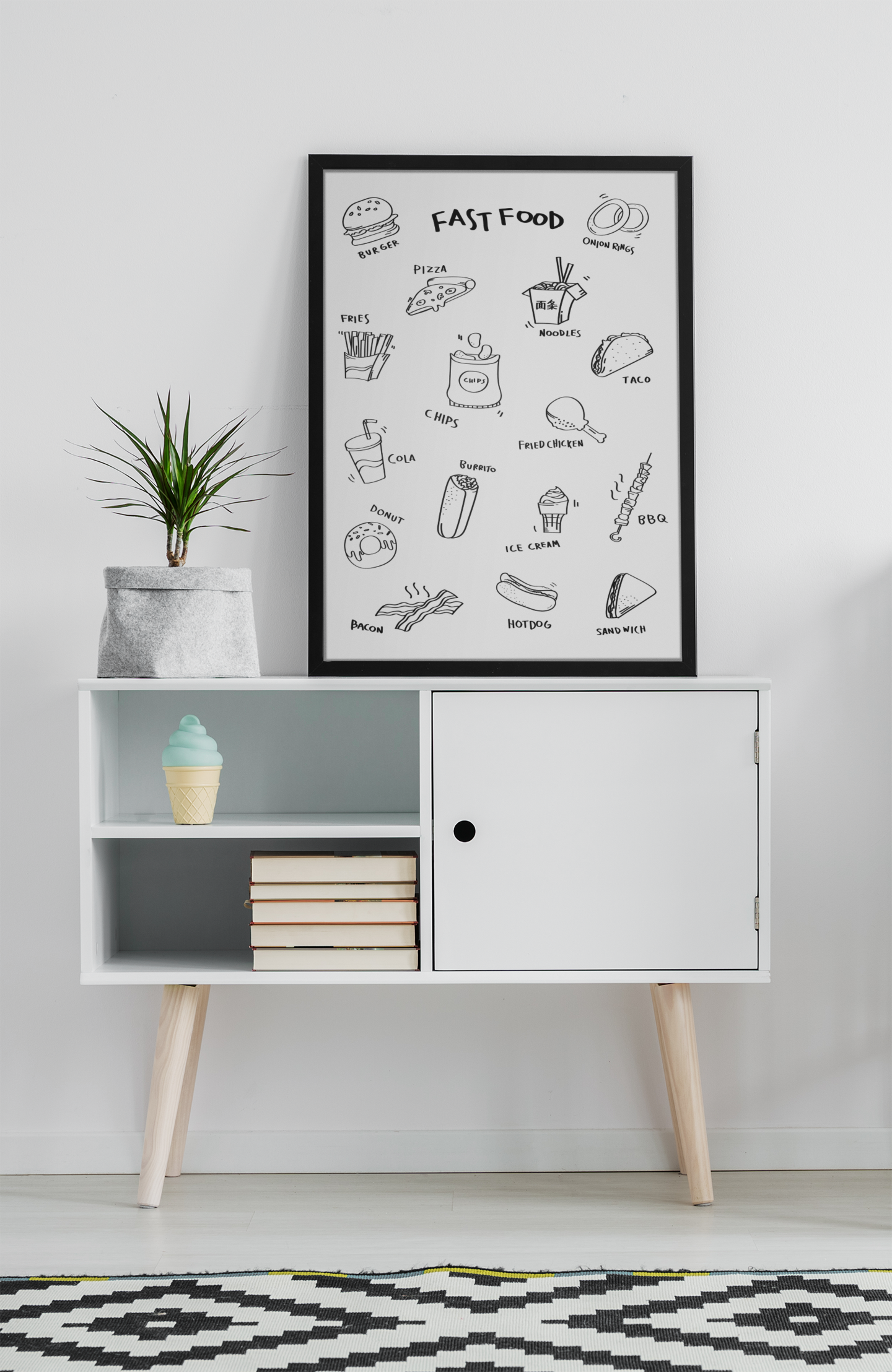 Fast Food Menu Poster Acrylic Wall Art A3 Black Frame