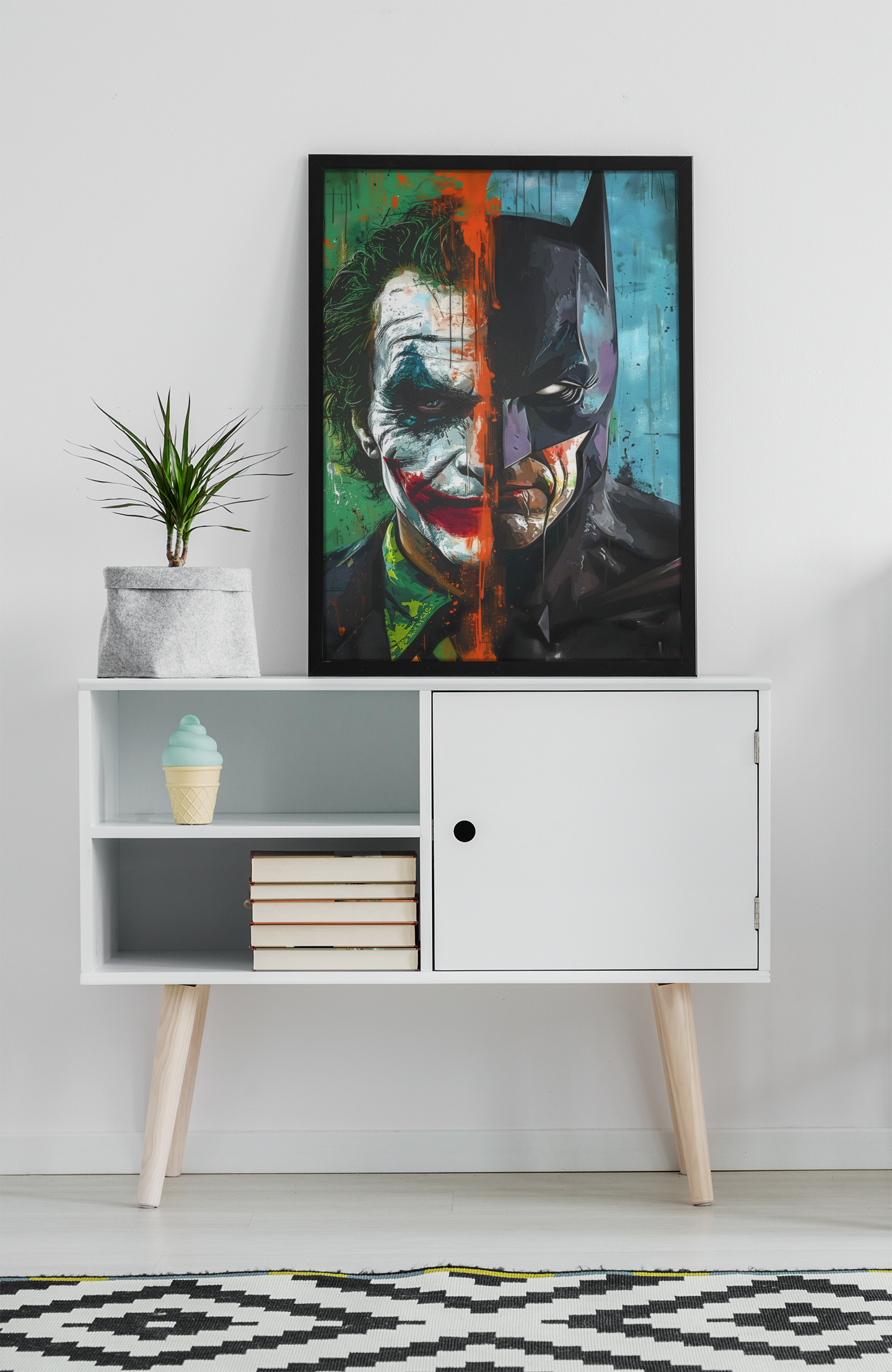 Batman Joker Split Face Acrylic Wall Art A3 Black Frame