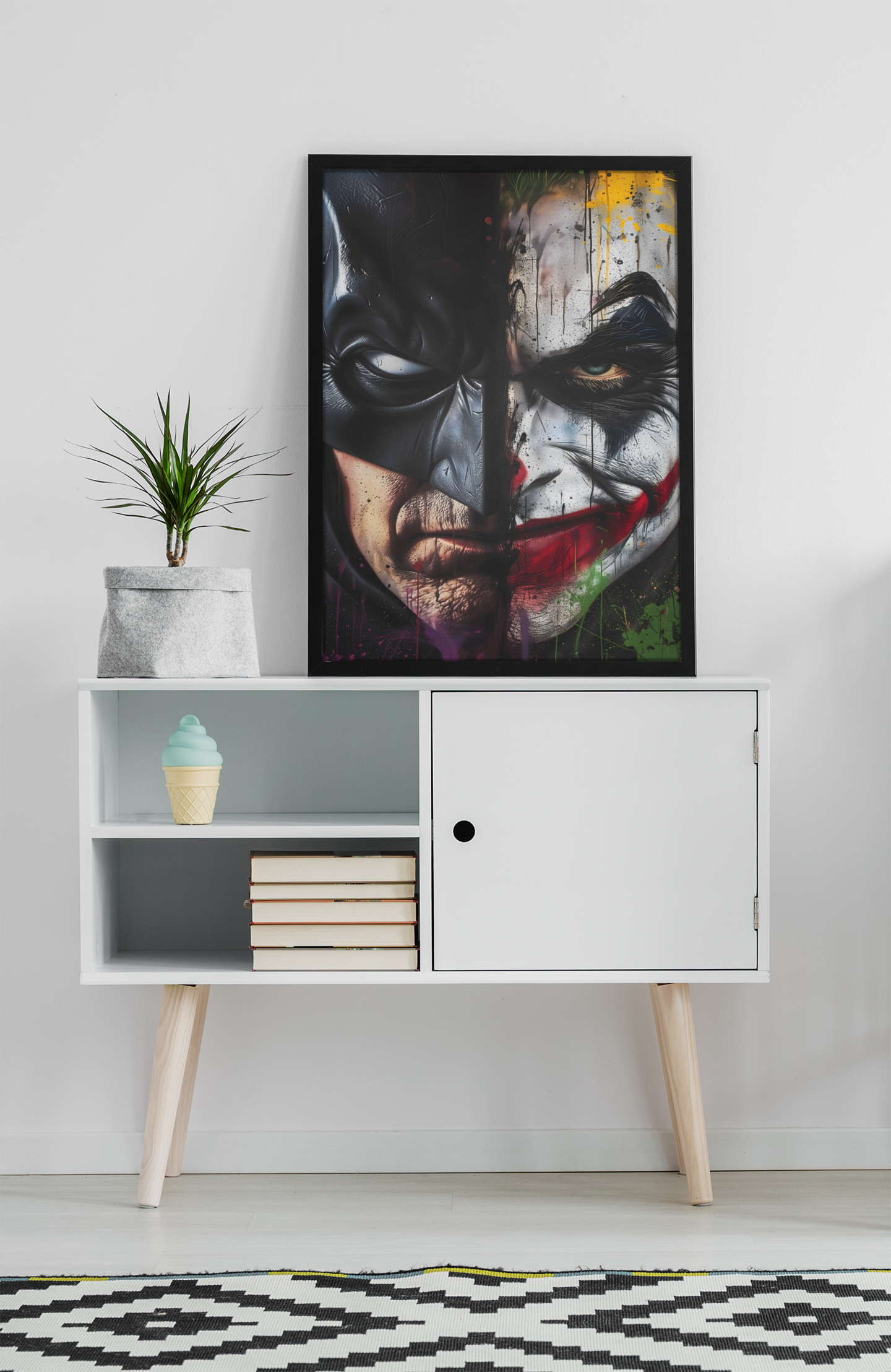 Batman Joker Face Off Acrylic Wall Art A3 Black Frame