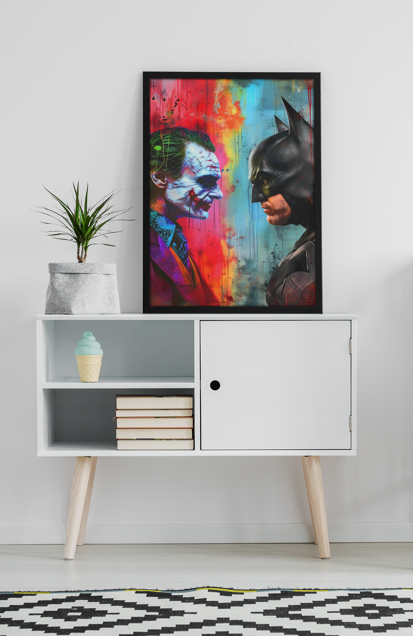 Batman vs Joker Face Off Acrylic Wall Art A3 Black Frame